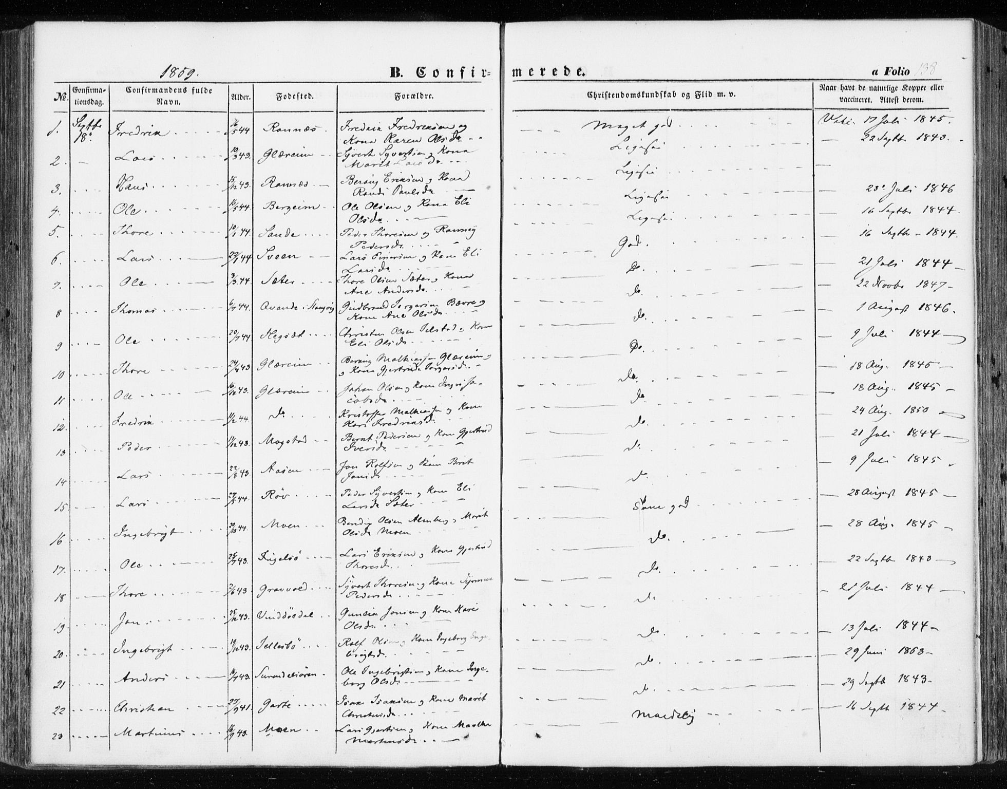 Ministerialprotokoller, klokkerbøker og fødselsregistre - Møre og Romsdal, SAT/A-1454/595/L1044: Parish register (official) no. 595A06, 1852-1863, p. 138