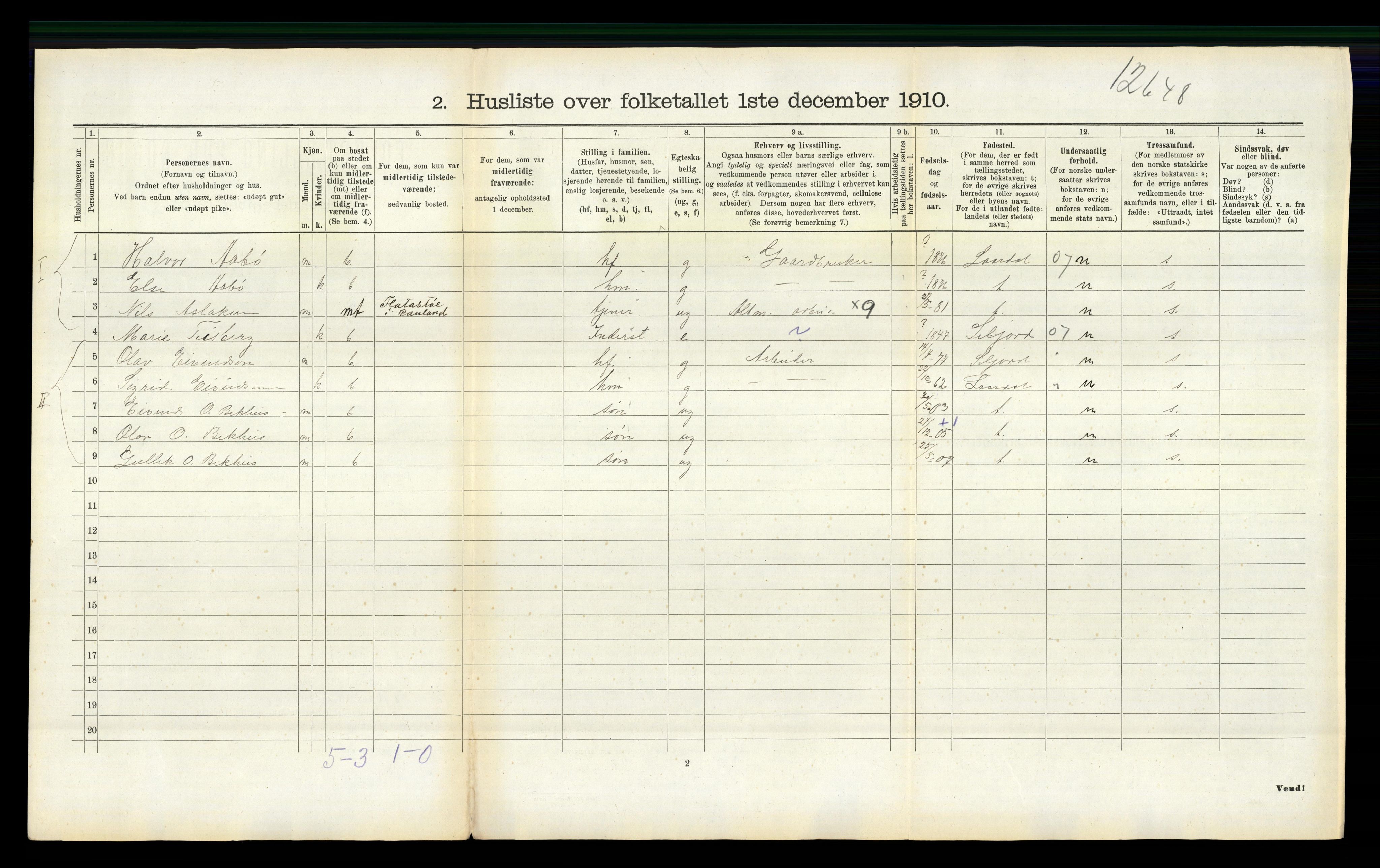 RA, 1910 census for Rauland, 1910, p. 342