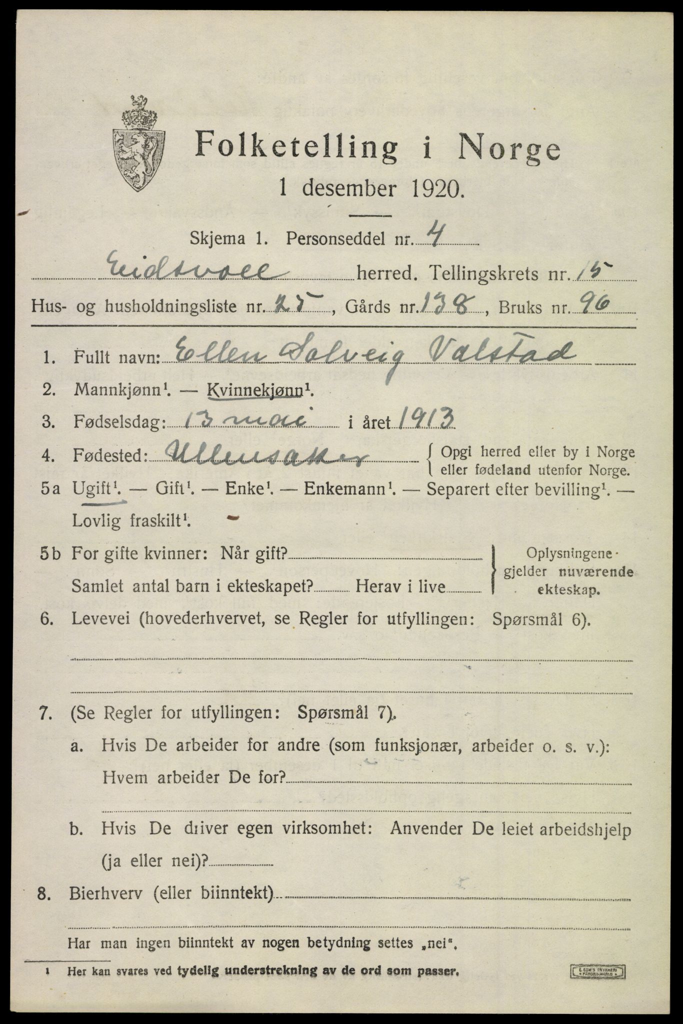 SAO, 1920 census for Eidsvoll, 1920, p. 22435