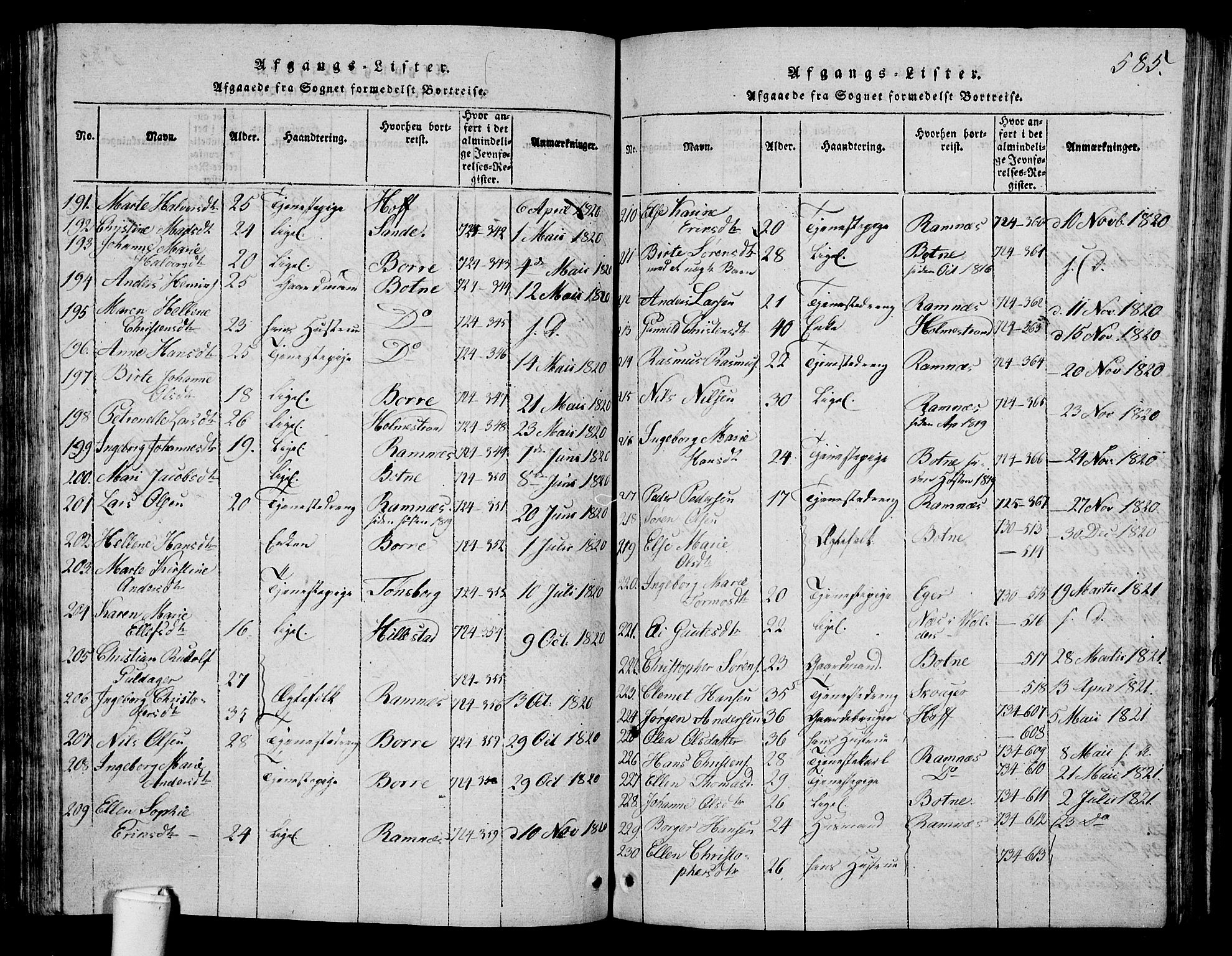 Våle kirkebøker, AV/SAKO-A-334/G/Ga/L0001: Parish register (copy) no. I 1, 1814-1824, p. 584-585