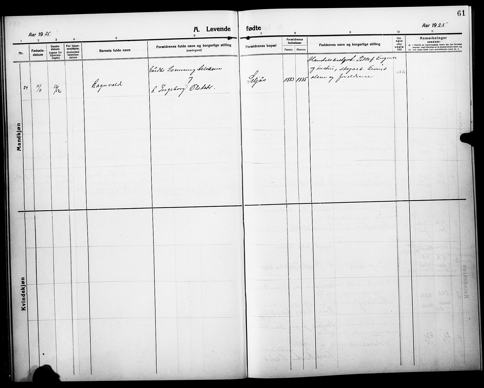 Åmli sokneprestkontor, AV/SAK-1111-0050/F/Fb/Fbc/L0006: Parish register (copy) no. B 6, 1915-1929, p. 61