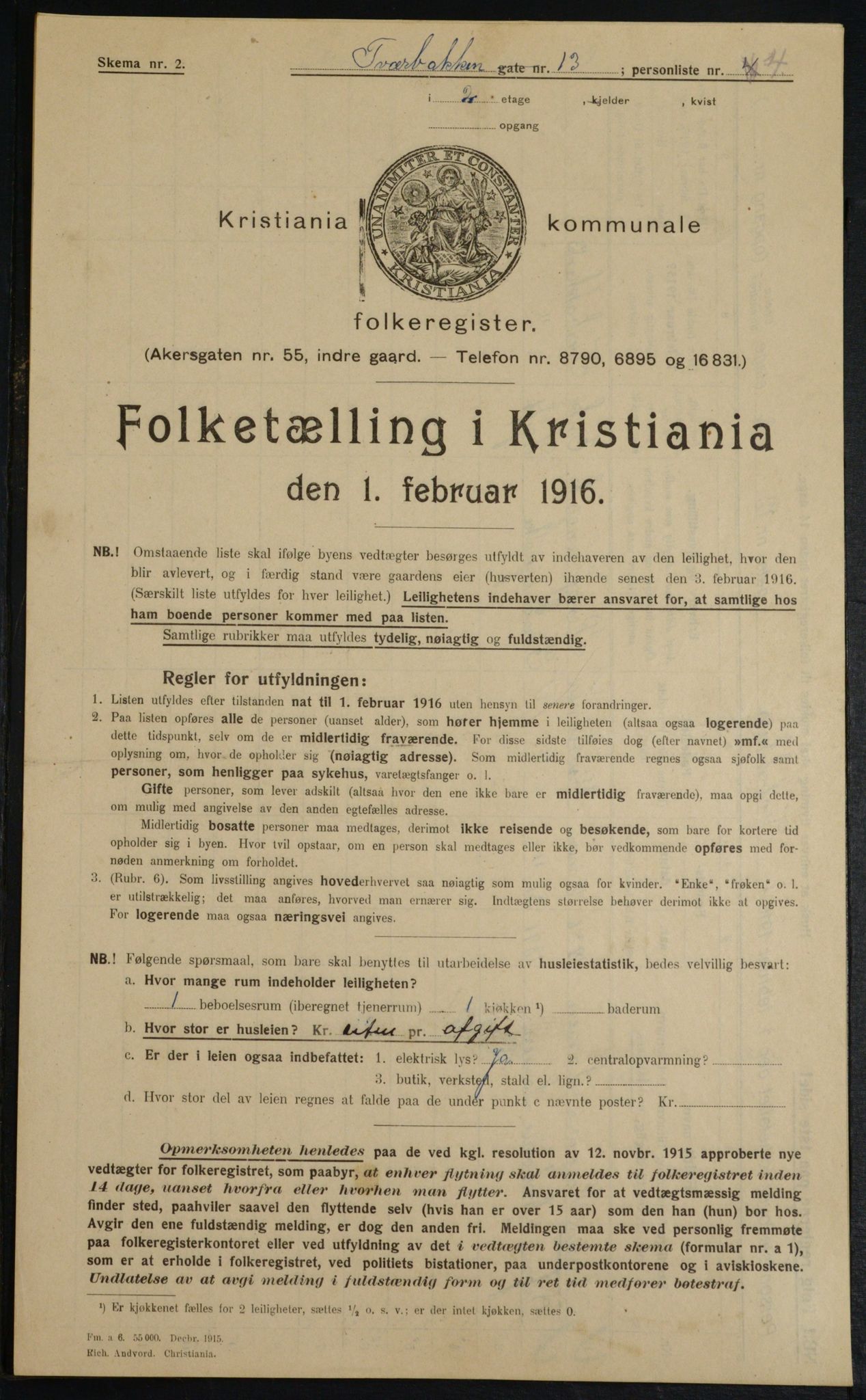 OBA, Municipal Census 1916 for Kristiania, 1916, p. 120658