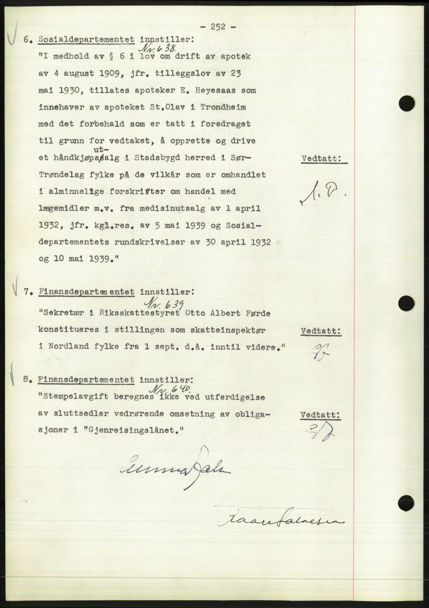 Administrasjonsrådet, AV/RA-S-1004/A/L0002: Vedtaksprotokoll 16/4-25/9, 1940, p. 256