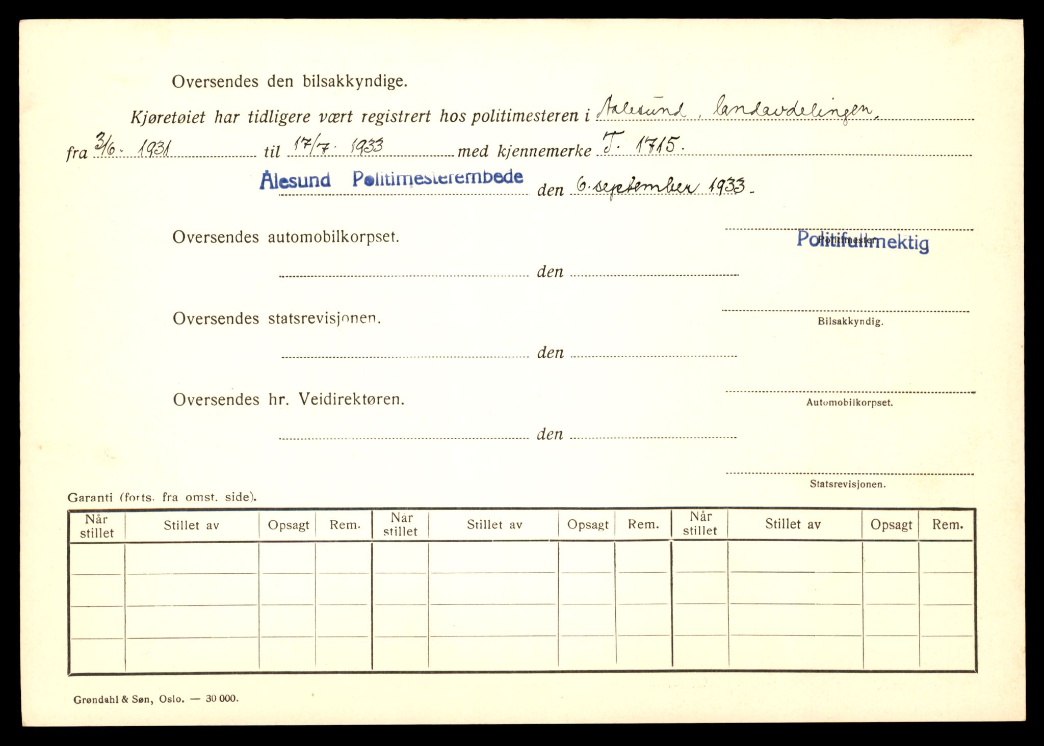 Møre og Romsdal vegkontor - Ålesund trafikkstasjon, SAT/A-4099/F/Fe/L0009: Registreringskort for kjøretøy T 896 - T 1049, 1927-1998, p. 746