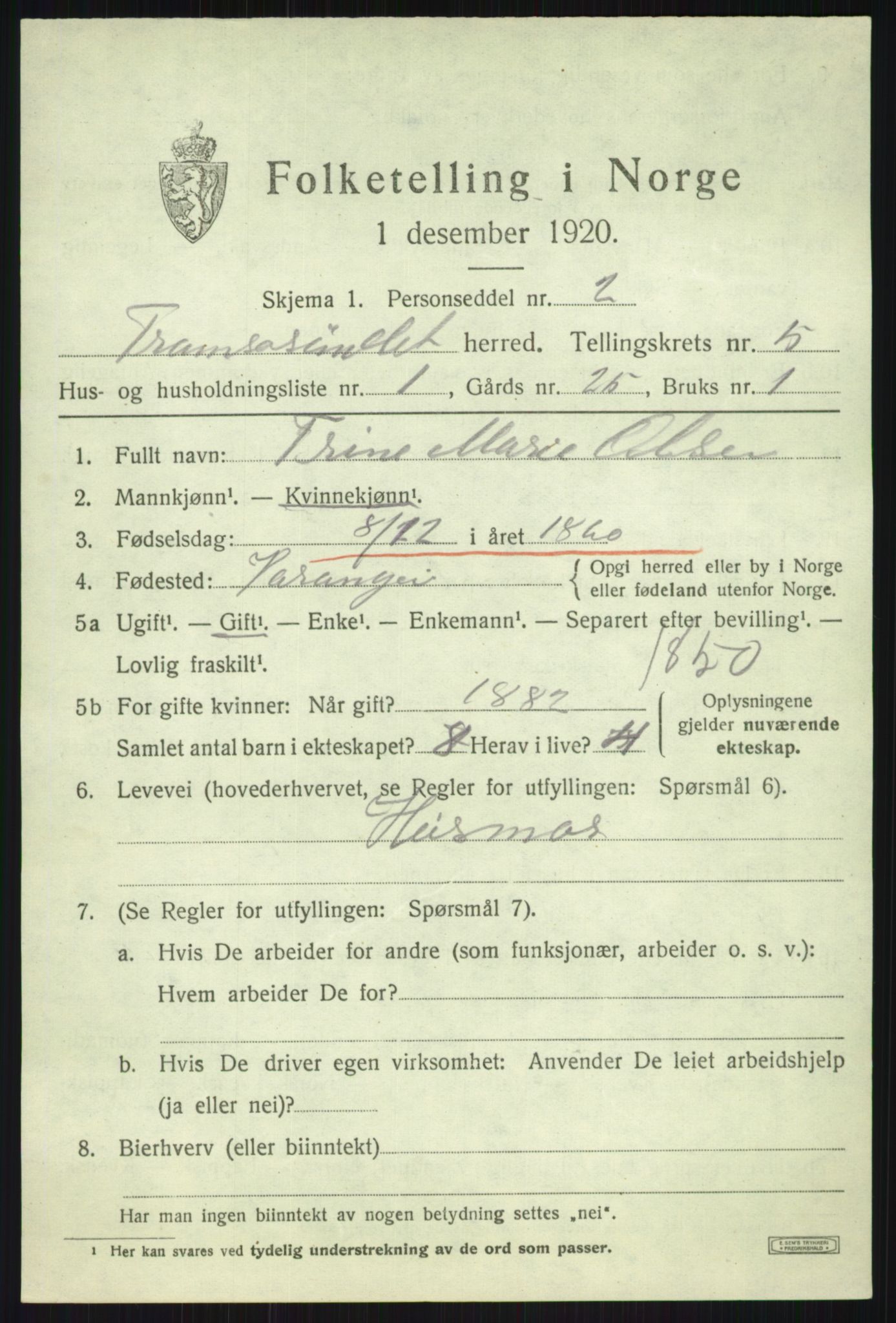 SATØ, 1920 census for Tromsøysund, 1920, p. 4724
