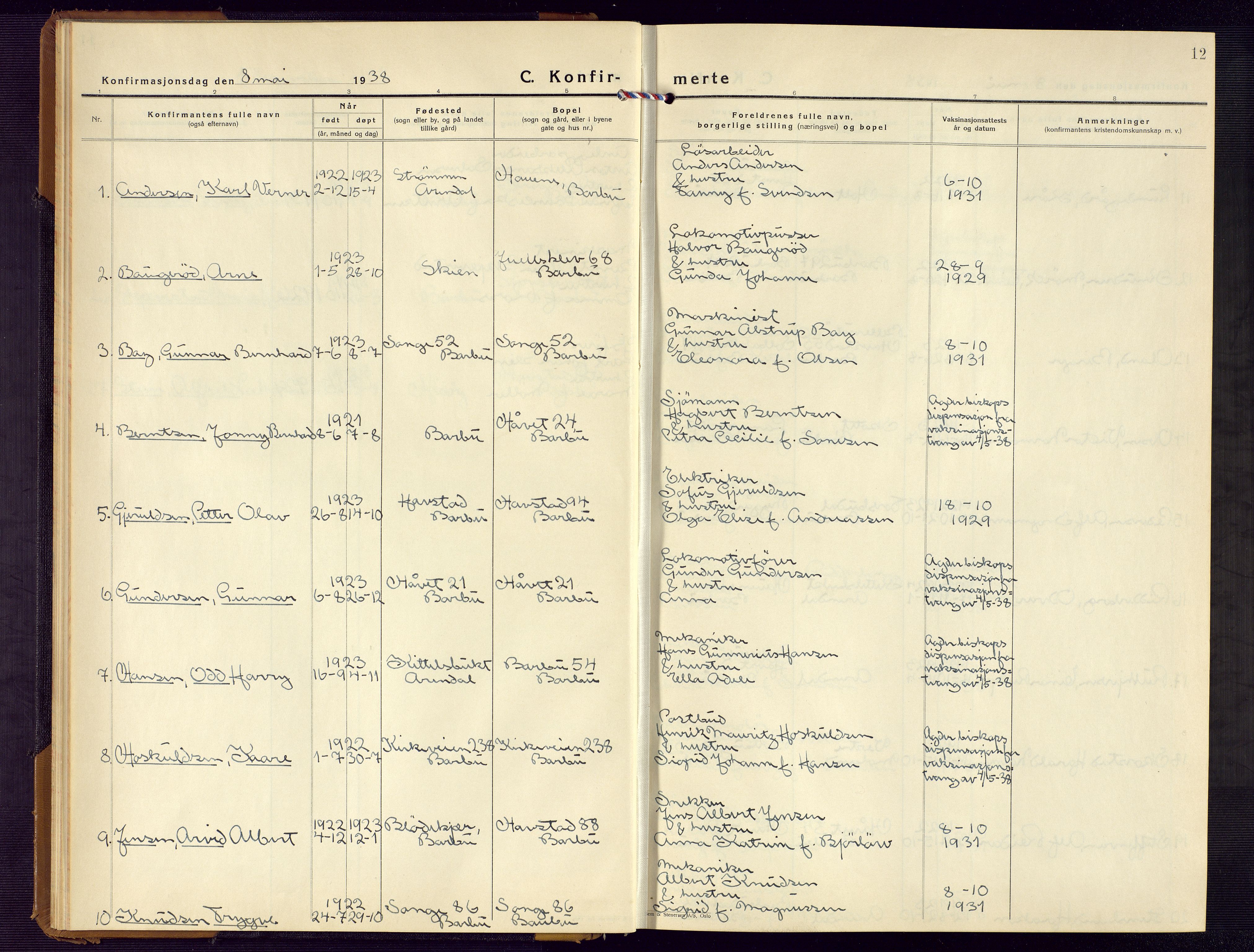 Barbu sokneprestkontor, AV/SAK-1111-0003/F/Fb/L0006: Parish register (copy) no. B 6, 1937-1947, p. 12