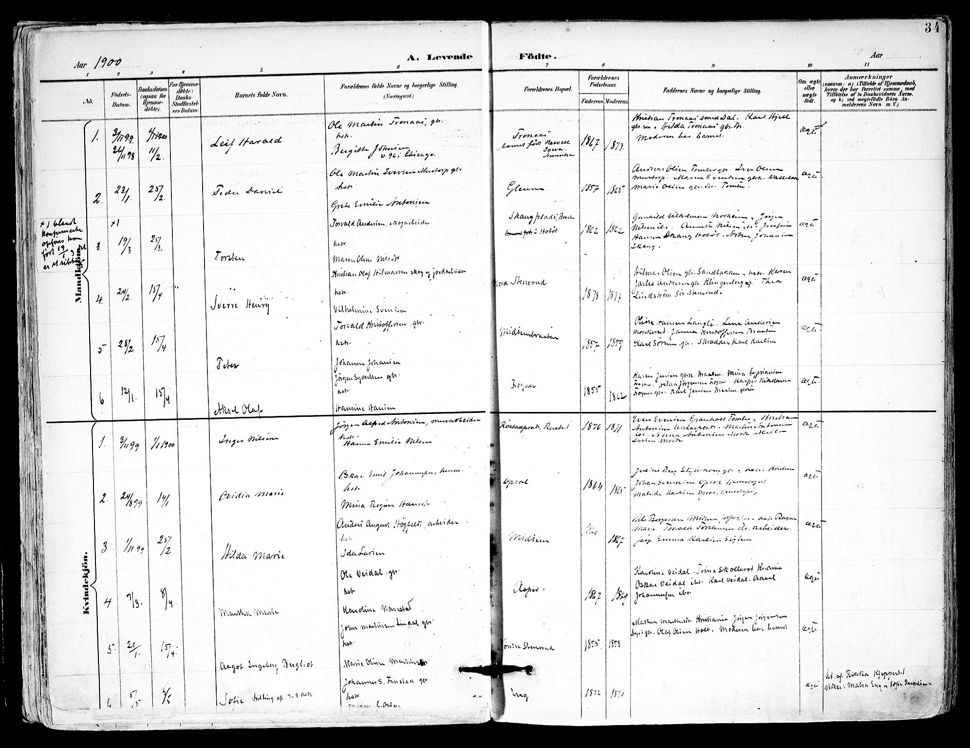 Kråkstad prestekontor Kirkebøker, SAO/A-10125a/F/Fa/L0010: Parish register (official) no. I 10, 1893-1931, p. 34