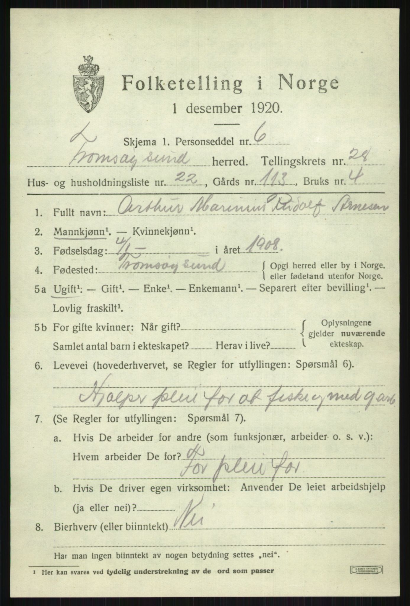 SATØ, 1920 census for Tromsøysund, 1920, p. 13024