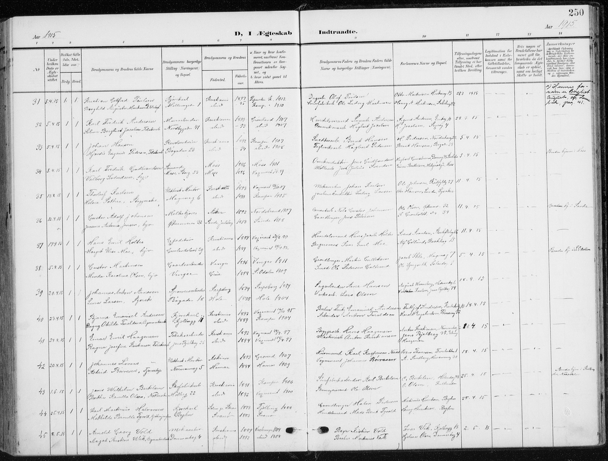 Kampen prestekontor Kirkebøker, AV/SAO-A-10853/F/Fa/L0011: Parish register (official) no. I 11, 1907-1917, p. 250