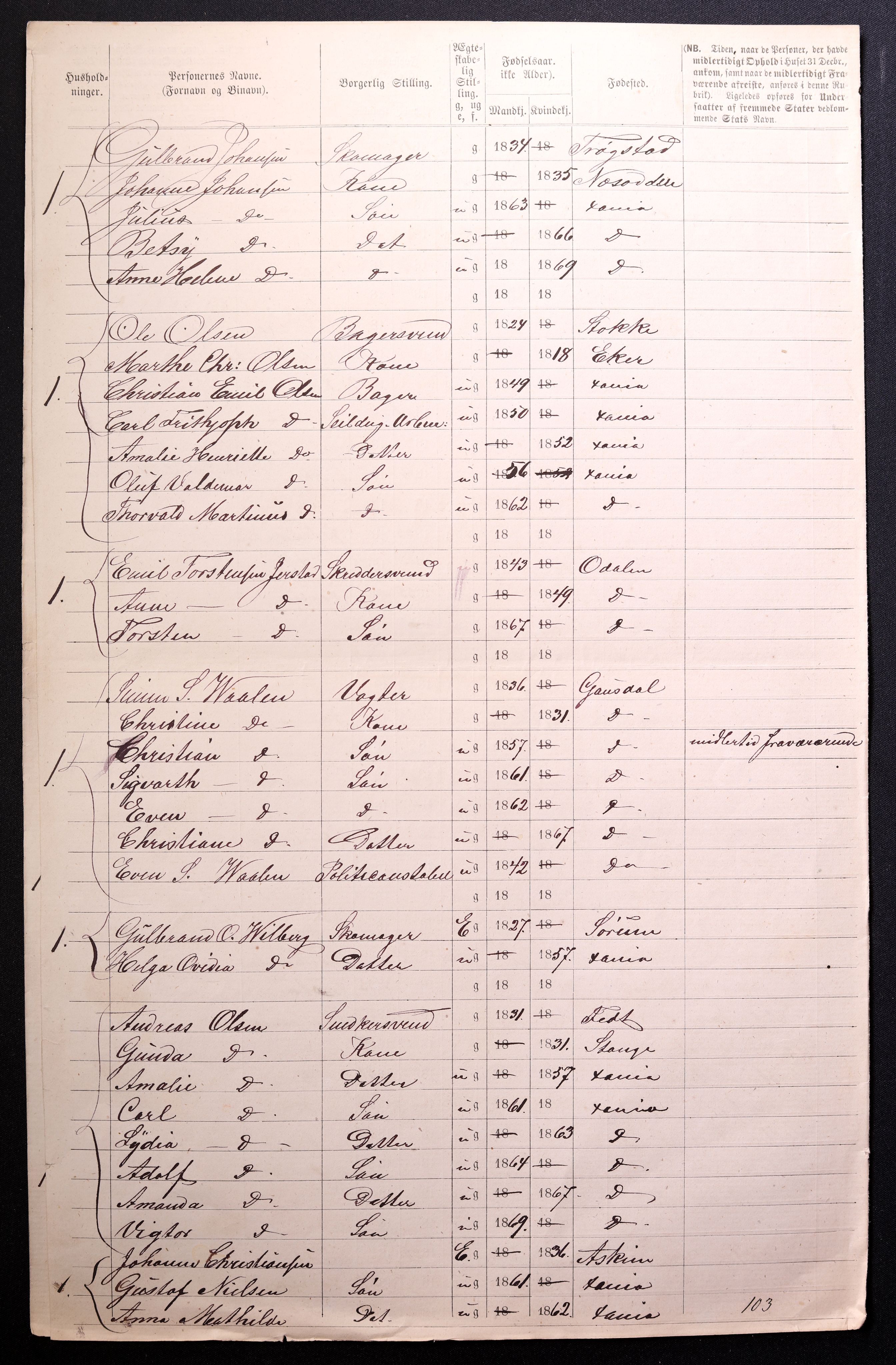 RA, 1870 census for 0301 Kristiania, 1870, p. 1900