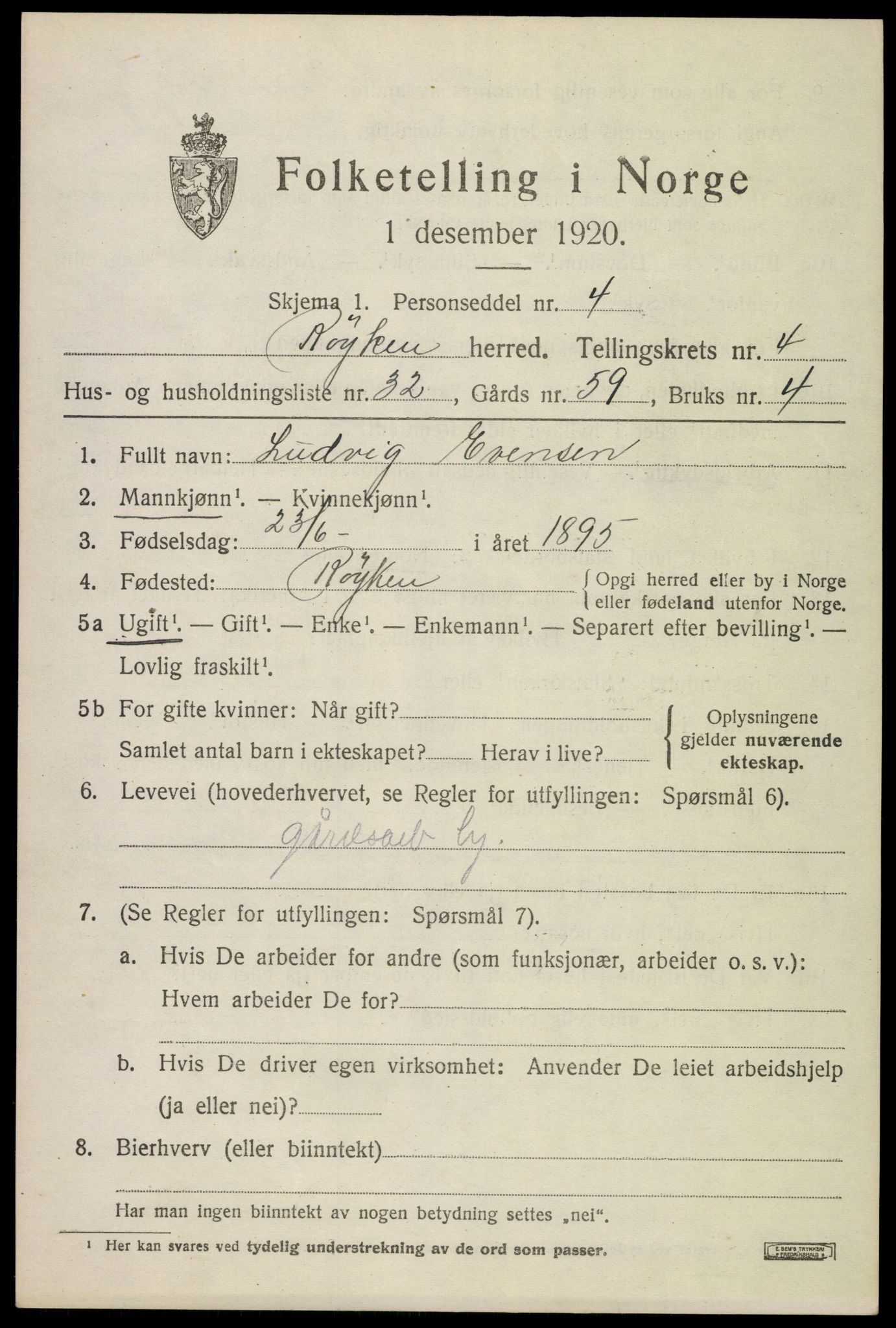 SAKO, 1920 census for Røyken, 1920, p. 5934