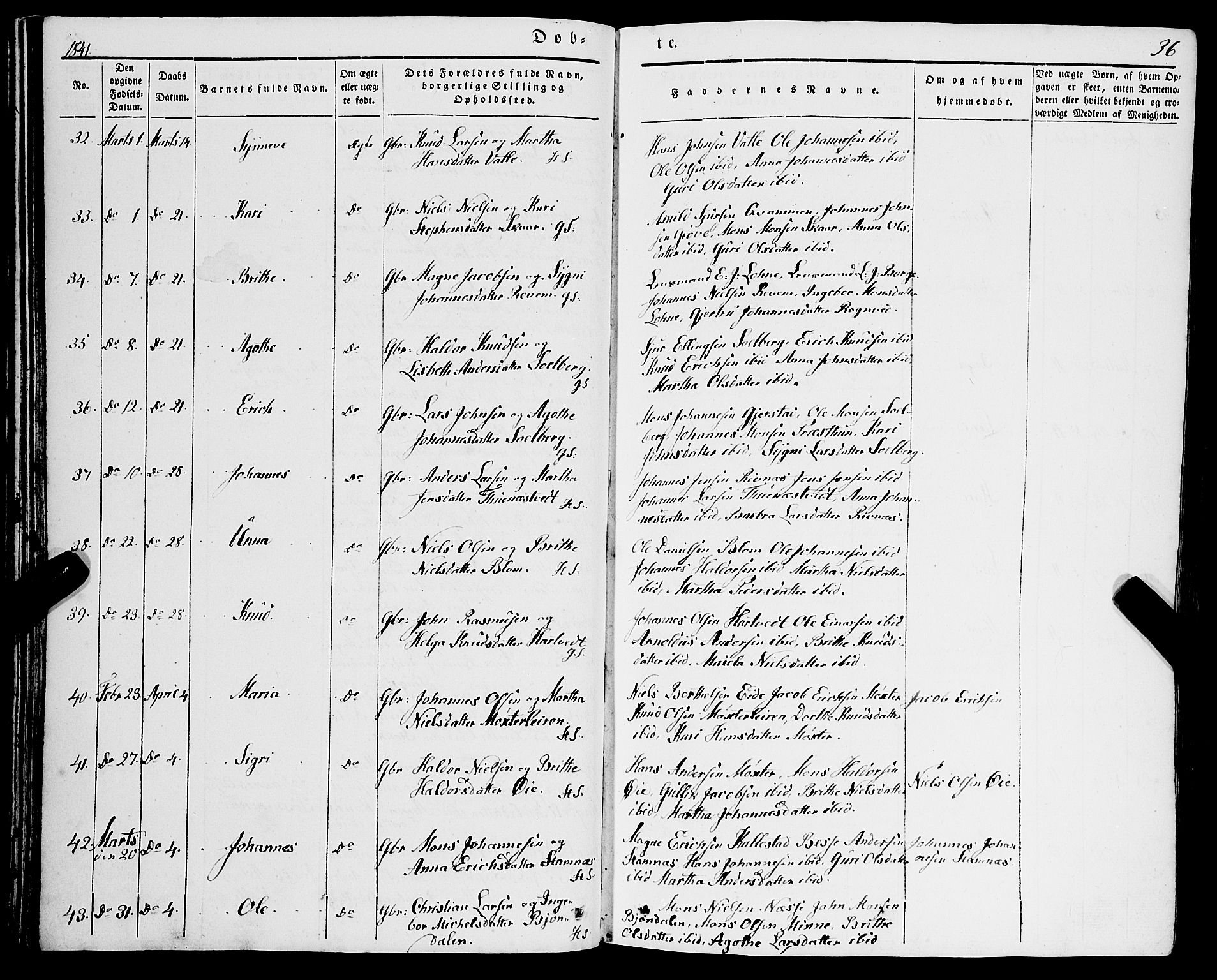 Haus sokneprestembete, AV/SAB-A-75601/H/Haa: Parish register (official) no. A 15, 1838-1847, p. 36