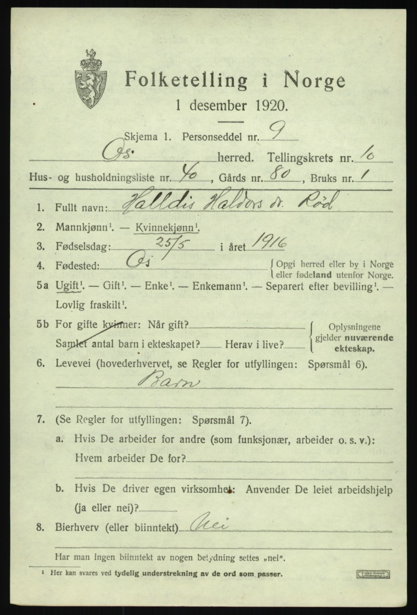 SAB, 1920 census for Os, 1920, p. 8768