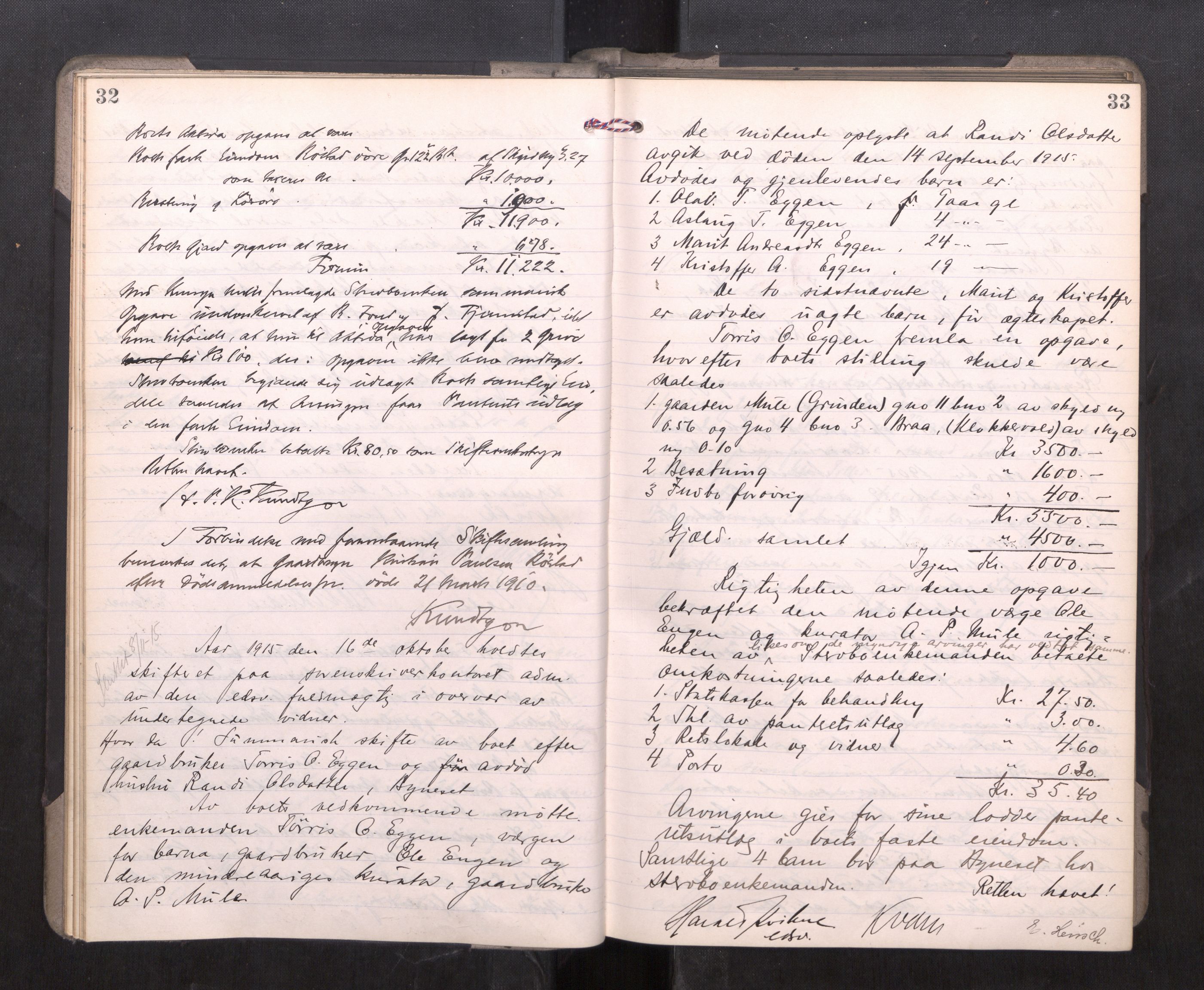 Strinda og Selbu sorenskriveri, AV/SAT-A-0015/3/3B/L0012: Skifteforhandlingsprot. 12, 1915-1919, p. 32-33