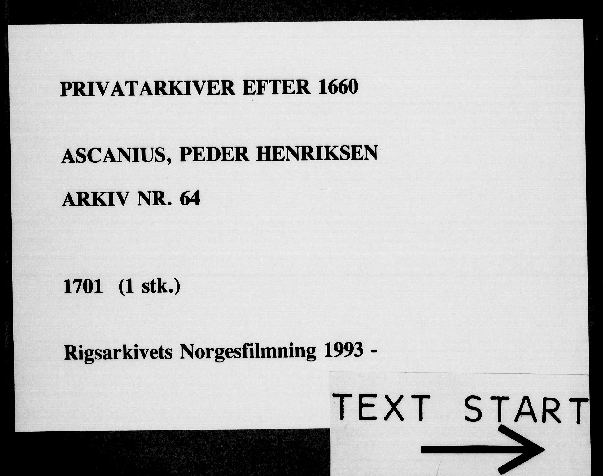 Fra DRA 1996, Privatarkiver etter 1660, RA/EA-5941/F/L0001: Privatarkiver etter 1660, 1669-1740, p. 1