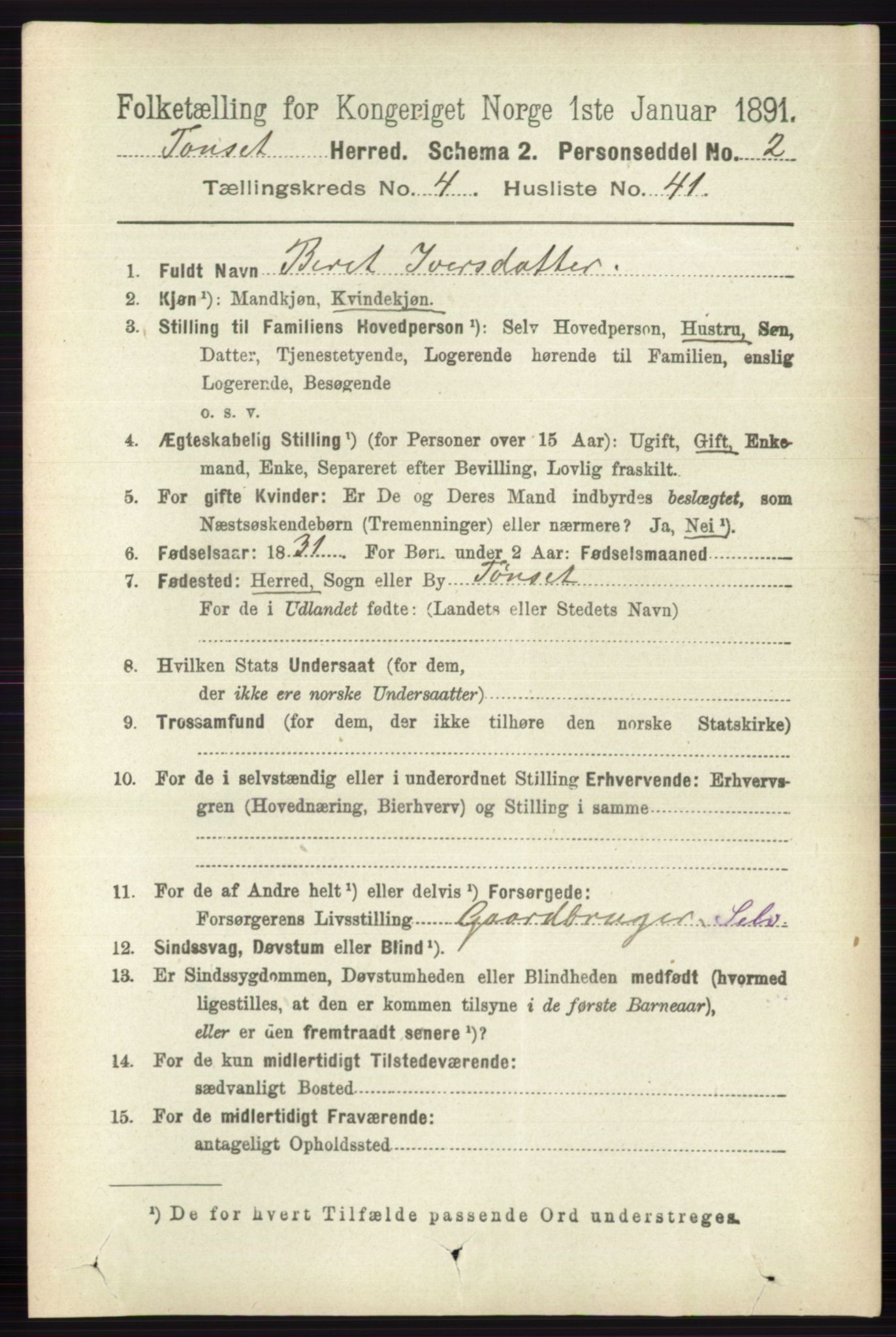 RA, 1891 census for 0437 Tynset, 1891, p. 1009