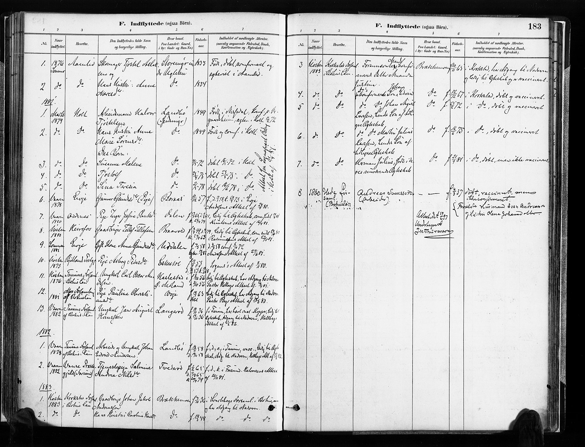Austre Moland sokneprestkontor, SAK/1111-0001/F/Fa/Faa/L0010: Parish register (official) no. A 10, 1880-1904, p. 183