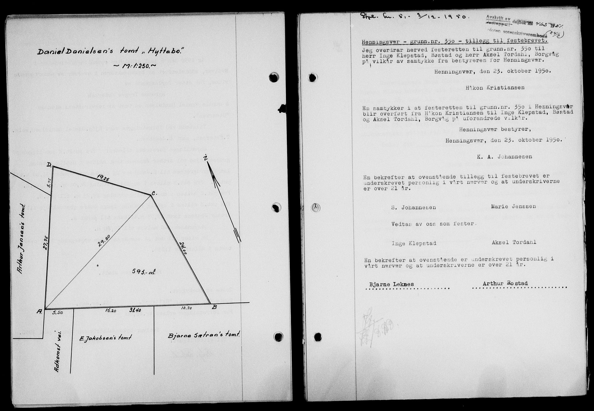 Lofoten sorenskriveri, SAT/A-0017/1/2/2C/L0025a: Mortgage book no. 25a, 1950-1951, Diary no: : 465/1951