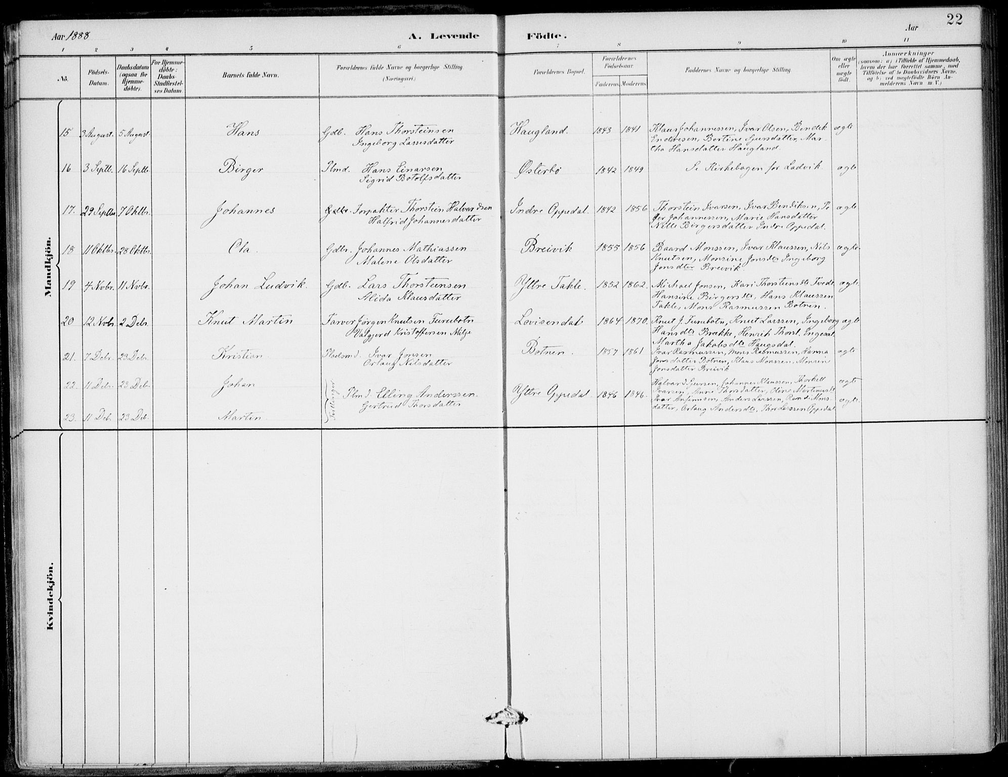 Gulen sokneprestembete, AV/SAB-A-80201/H/Haa/Haac/L0002: Parish register (official) no. C  2, 1882-1914, p. 22