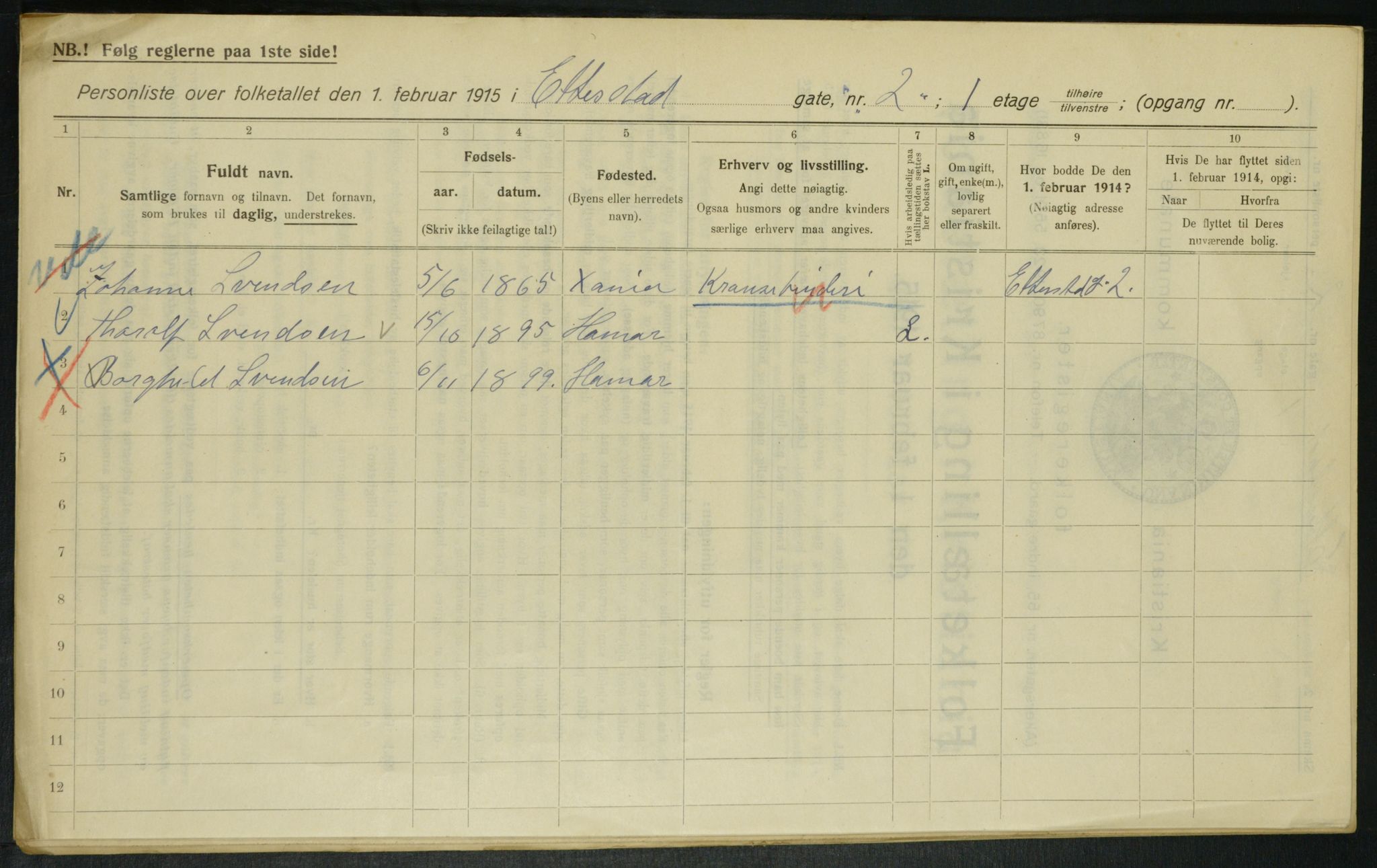 OBA, Municipal Census 1915 for Kristiania, 1915, p. 21912