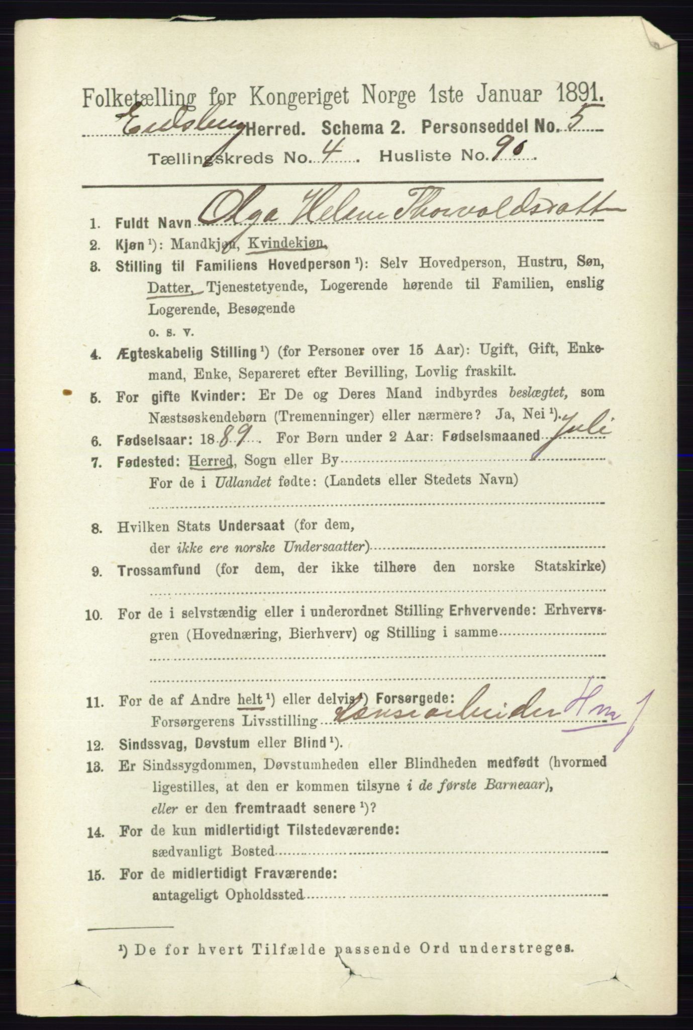 RA, 1891 census for 0125 Eidsberg, 1891, p. 2913