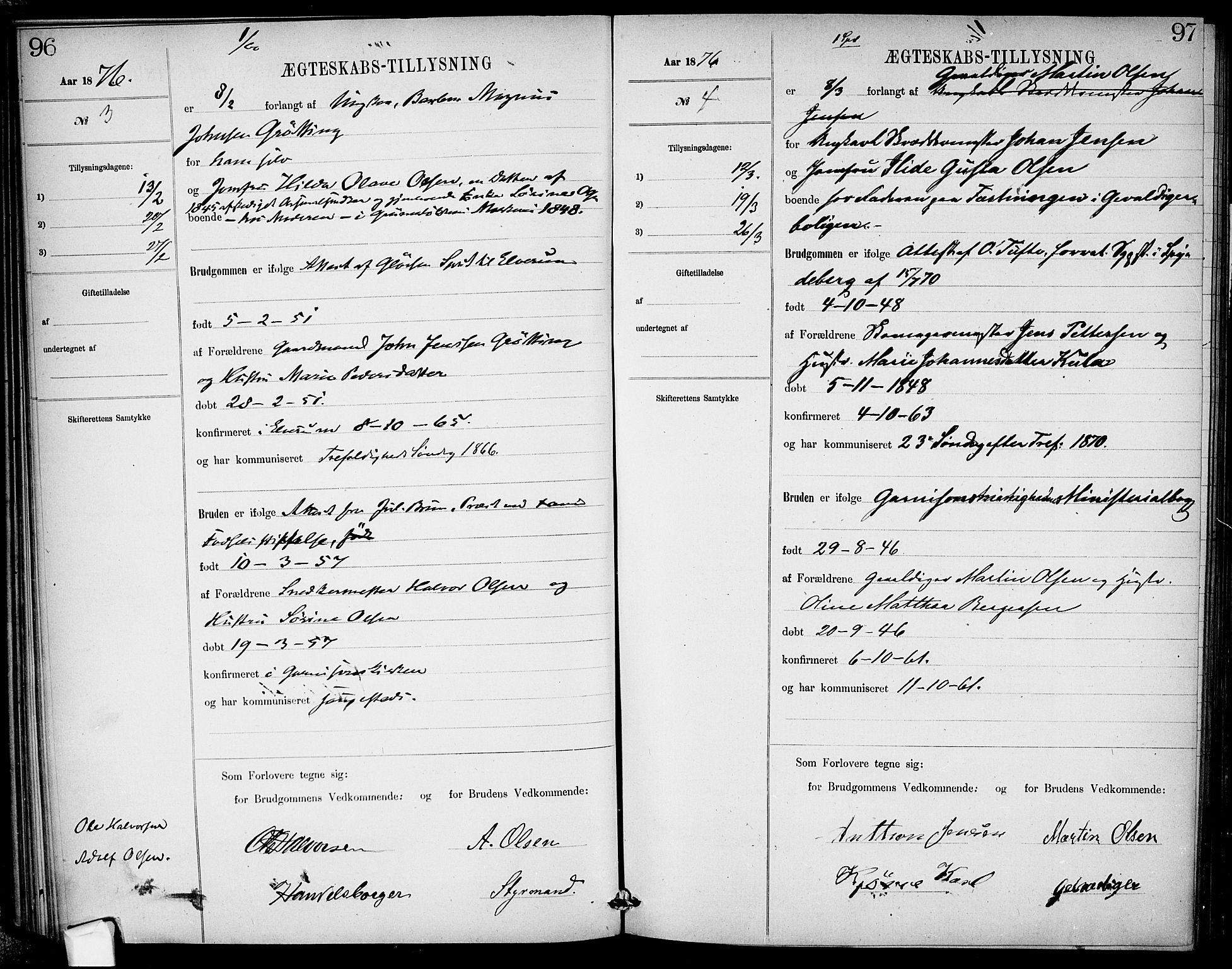 Garnisonsmenigheten Kirkebøker, AV/SAO-A-10846/H/Ha/L0007: Banns register no. I 7, 1872-1893, p. 96-97