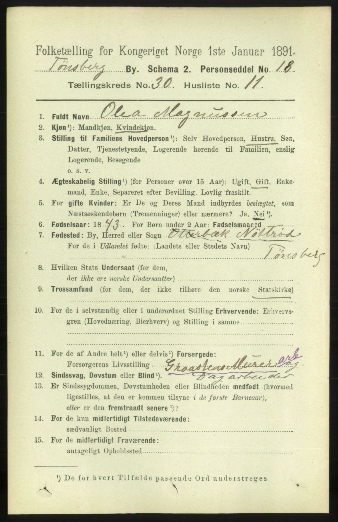 RA, 1891 census for 0705 Tønsberg, 1891, p. 7360