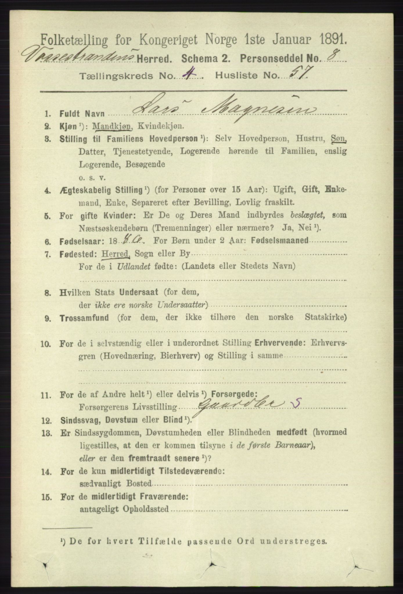 RA, 1891 census for 1236 Vossestrand, 1891, p. 1846