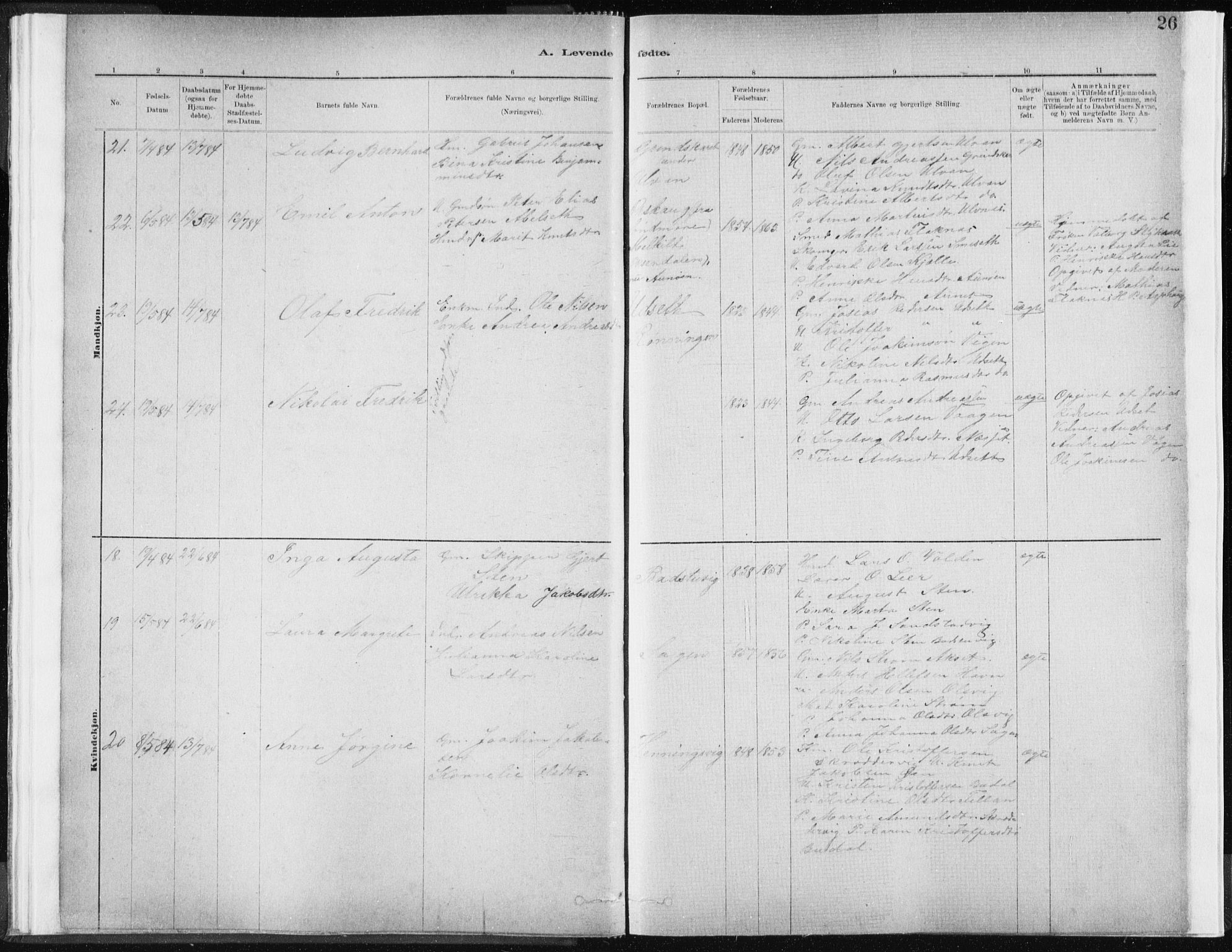 Ministerialprotokoller, klokkerbøker og fødselsregistre - Sør-Trøndelag, AV/SAT-A-1456/637/L0558: Parish register (official) no. 637A01, 1882-1899, p. 26