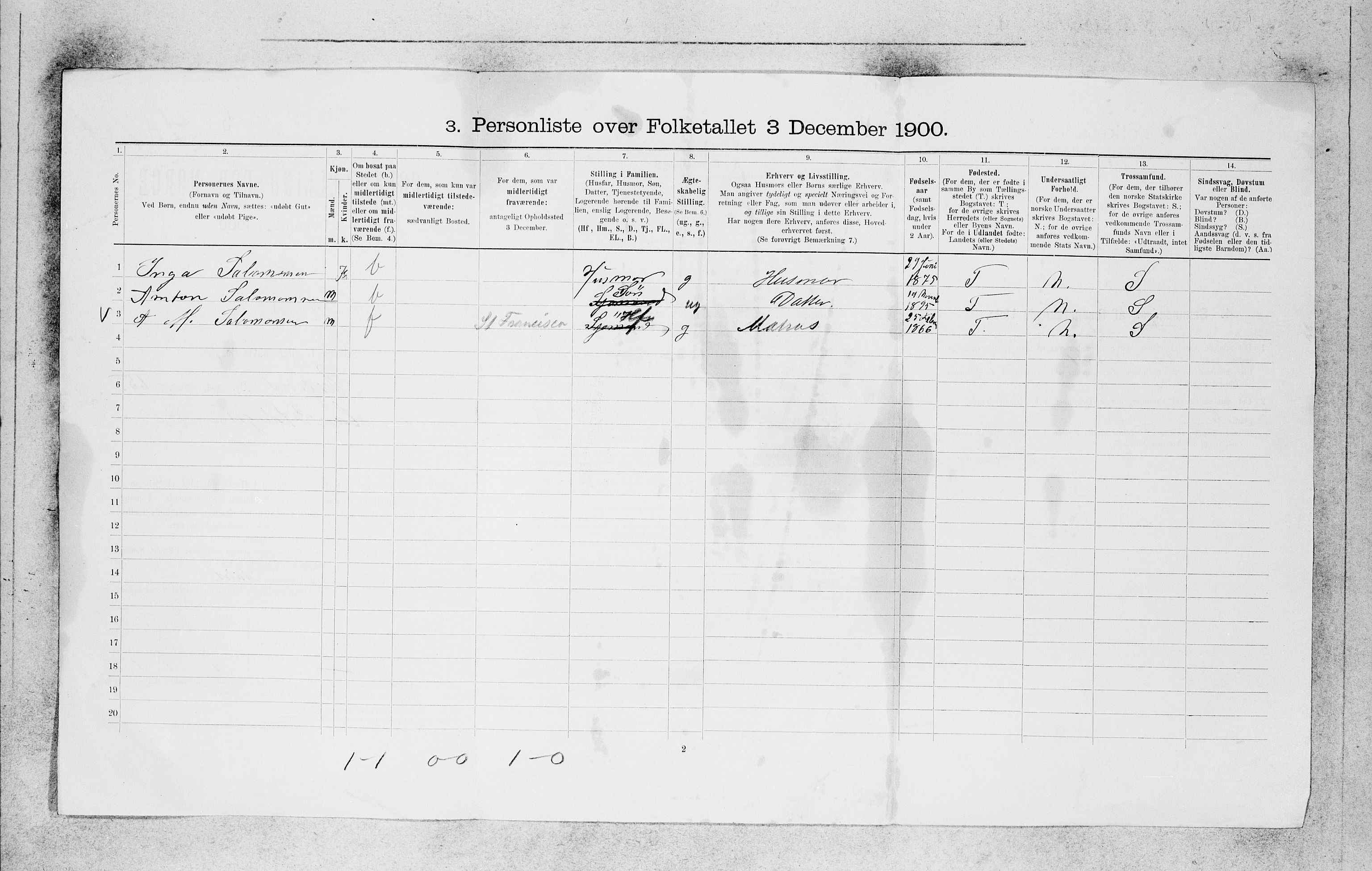 SAB, 1900 census for Bergen, 1900, p. 13664