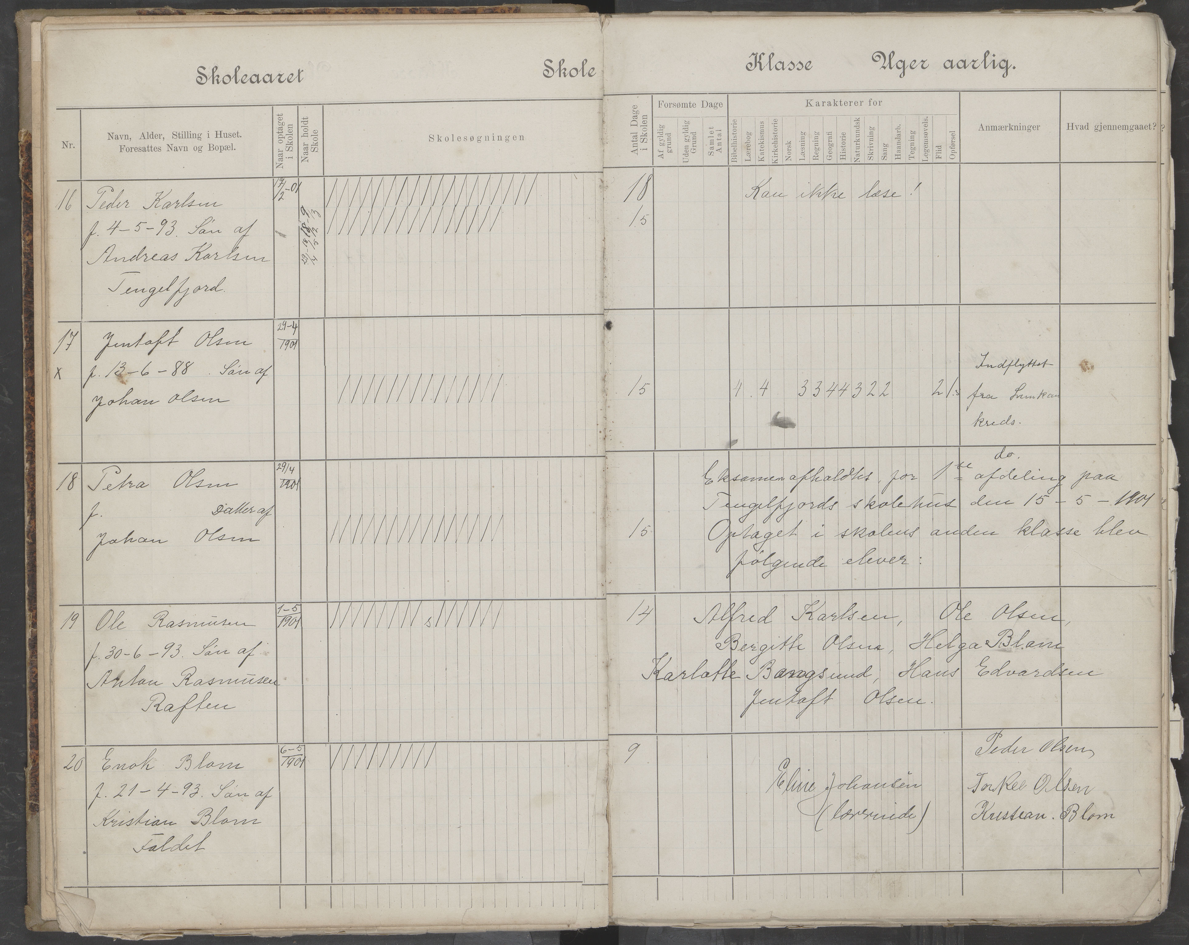 Hadsel kommune. Tengelfjord skolekrets, AIN/K-18660.510.04/G/L0001: Skoleprotokoll for Tengelfjord skole, 1899-1908