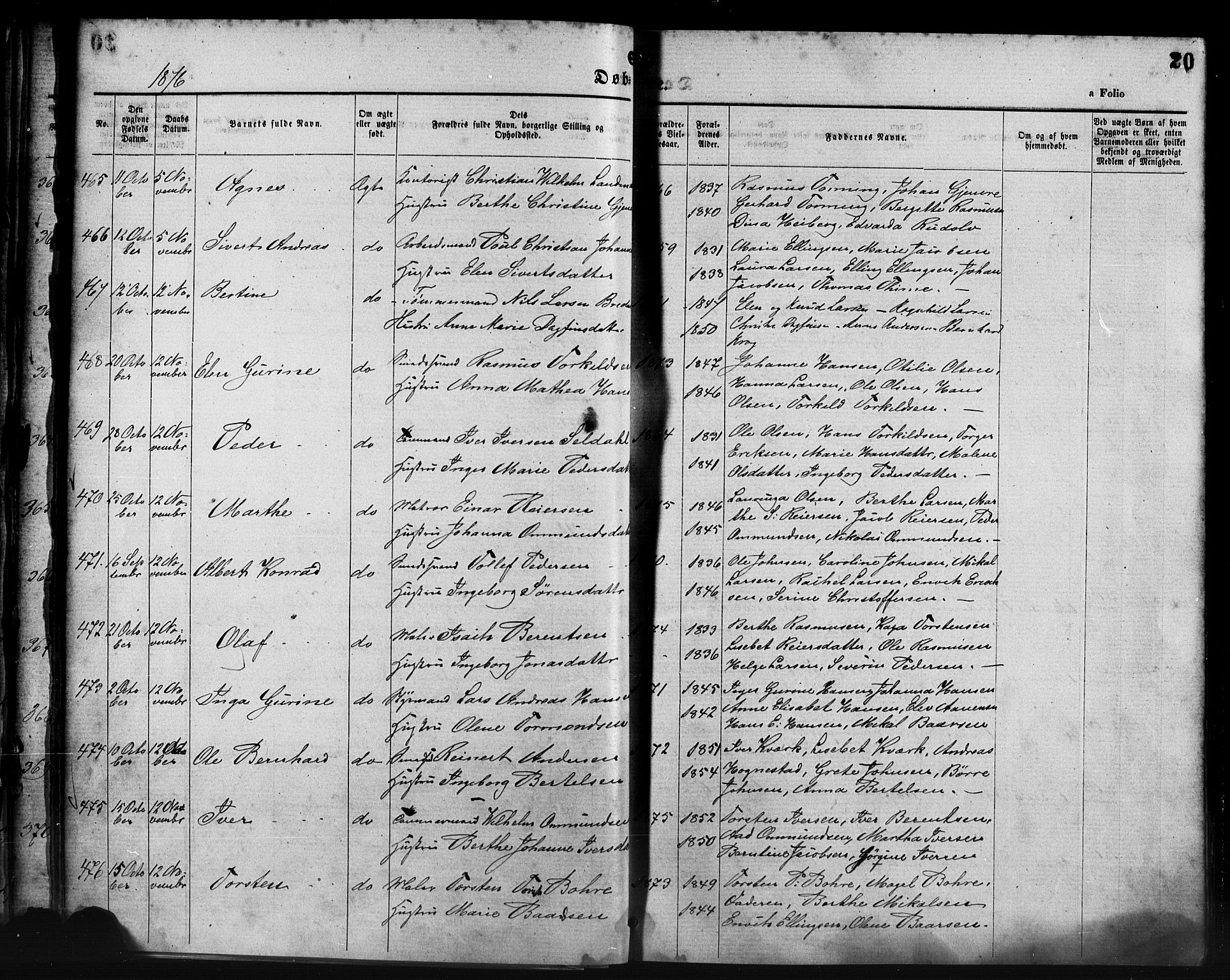 St. Petri sokneprestkontor, AV/SAST-A-101813/001/30/30BA/L0014: Parish register (official) no. A 14, 1876-1879, p. 20