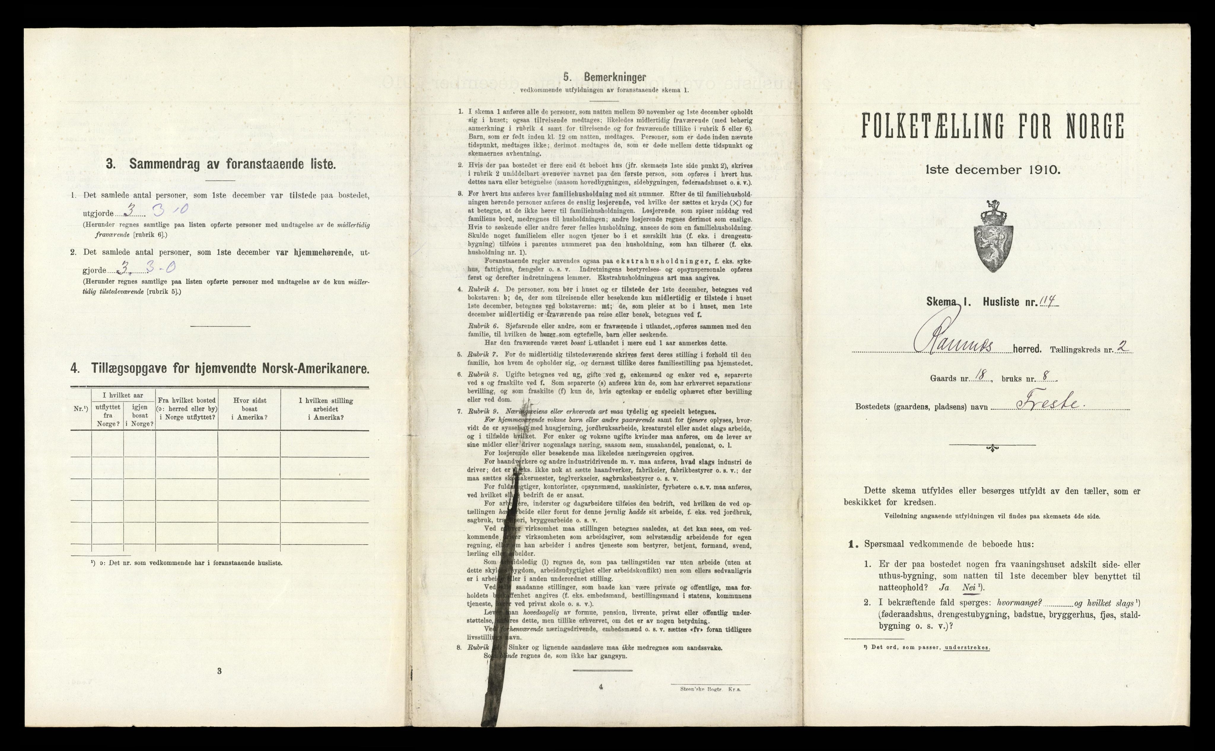 RA, 1910 census for Ramnes, 1910, p. 396