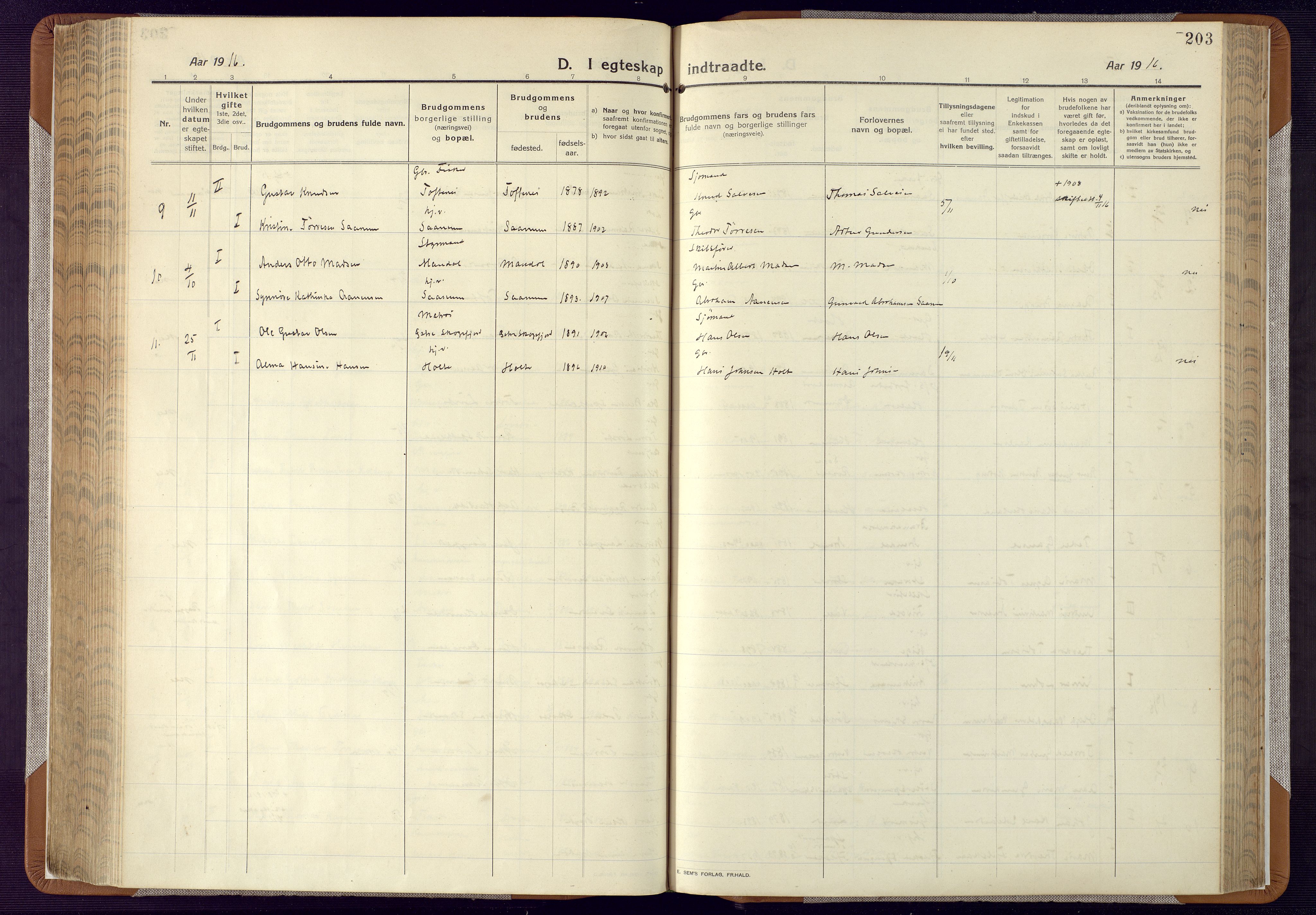 Mandal sokneprestkontor, AV/SAK-1111-0030/F/Fa/Faa/L0022: Parish register (official) no. A 22, 1913-1925, p. 203