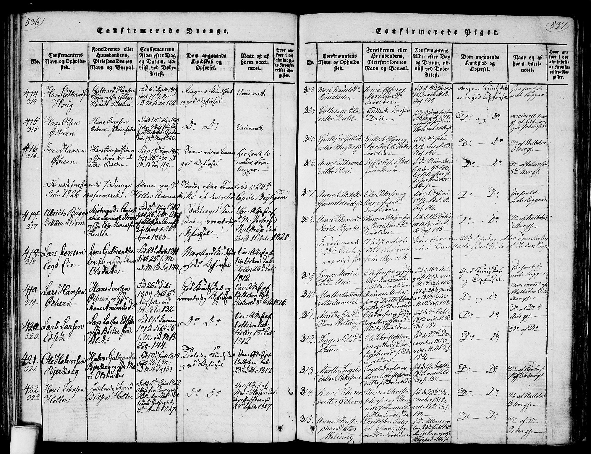 Nannestad prestekontor Kirkebøker, SAO/A-10414a/F/Fa/L0009: Parish register (official) no. I 9, 1815-1840, p. 536-537