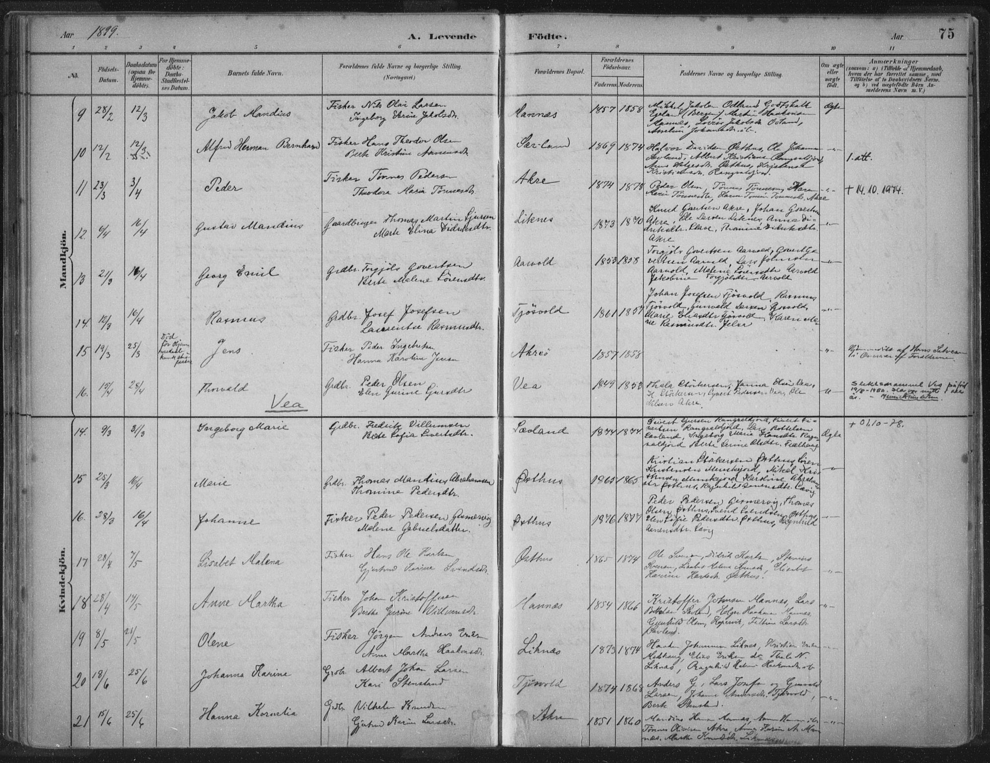 Kopervik sokneprestkontor, AV/SAST-A-101850/H/Ha/Haa/L0004: Parish register (official) no. A 4, 1882-1905, p. 75