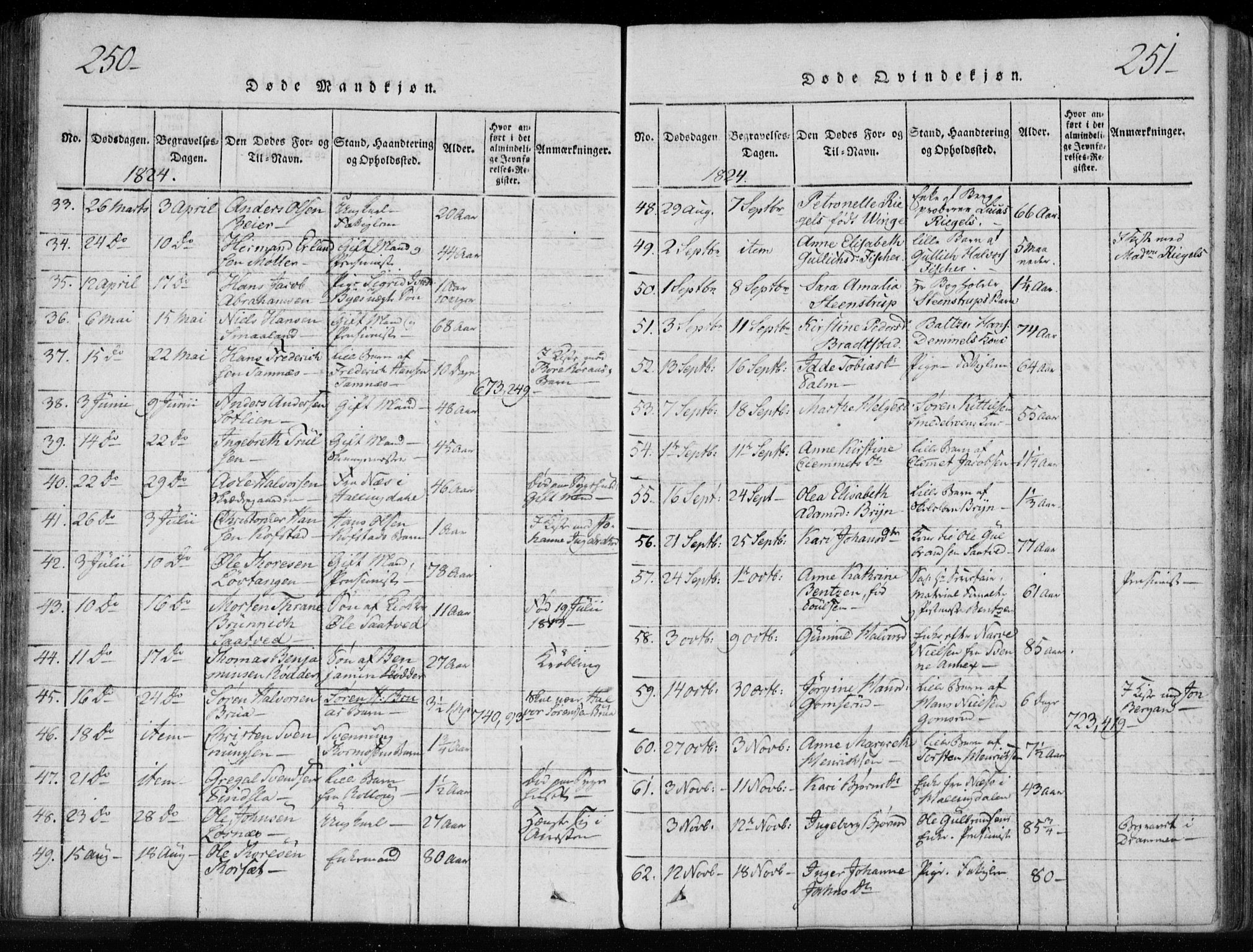 Kongsberg kirkebøker, AV/SAKO-A-22/F/Fa/L0008: Parish register (official) no. I 8, 1816-1839, p. 250-251