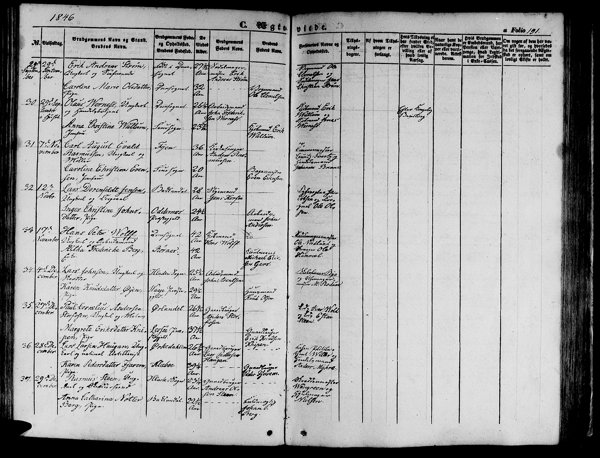 Ministerialprotokoller, klokkerbøker og fødselsregistre - Sør-Trøndelag, AV/SAT-A-1456/602/L0137: Parish register (copy) no. 602C05, 1846-1856, p. 191