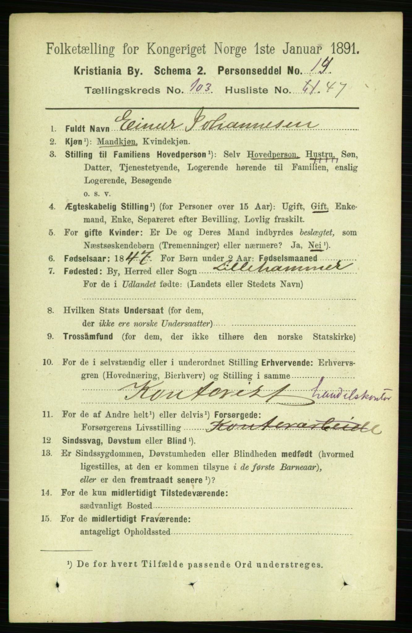 RA, 1891 census for 0301 Kristiania, 1891, p. 52125