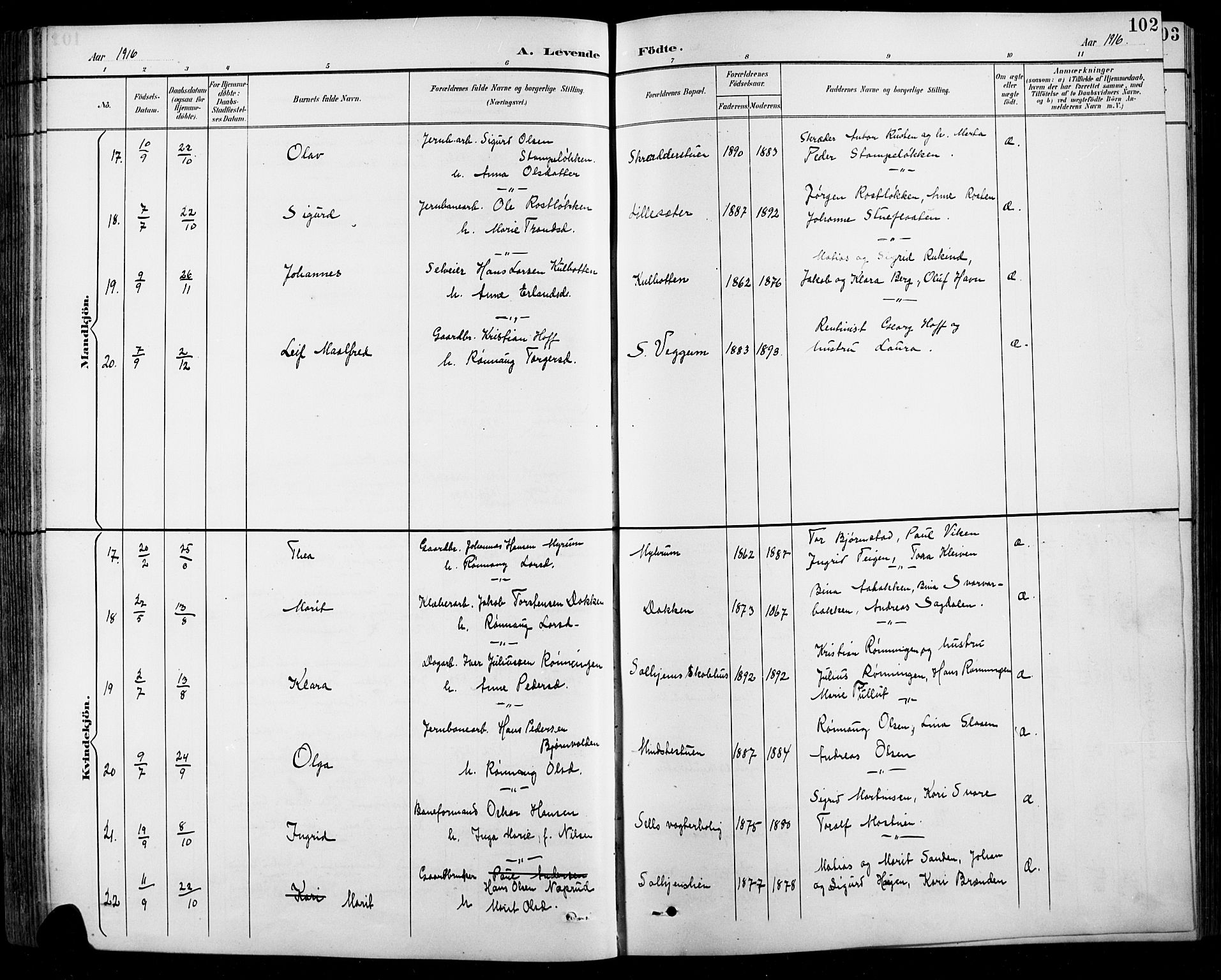 Sel prestekontor, AV/SAH-PREST-074/H/Ha/Hab/L0001: Parish register (copy) no. 1, 1894-1923, p. 102