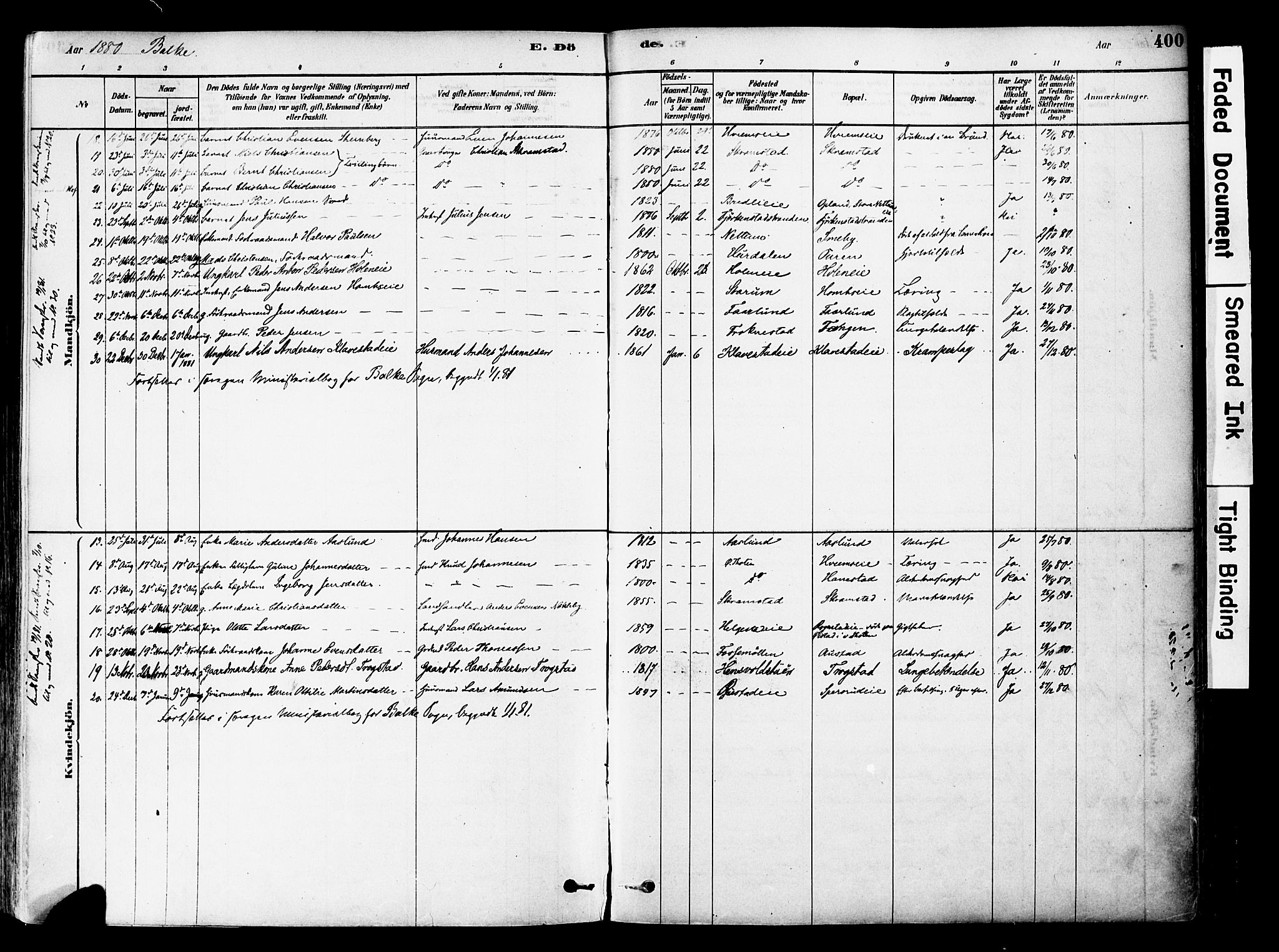 Østre Toten prestekontor, AV/SAH-PREST-104/H/Ha/Haa/L0006: Parish register (official) no. 6 /2, 1878-1880, p. 400