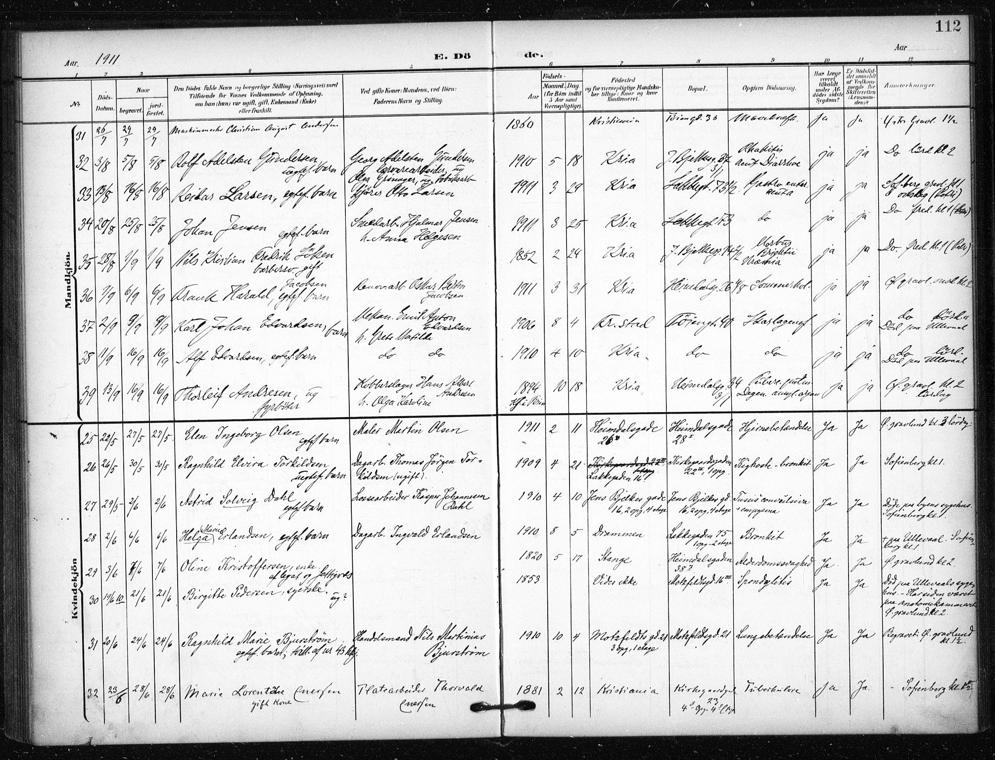 Tøyen prestekontor Kirkebøker, AV/SAO-A-10167a/F/Fa/L0002: Parish register (official) no. I 2, 1907-1916, p. 112