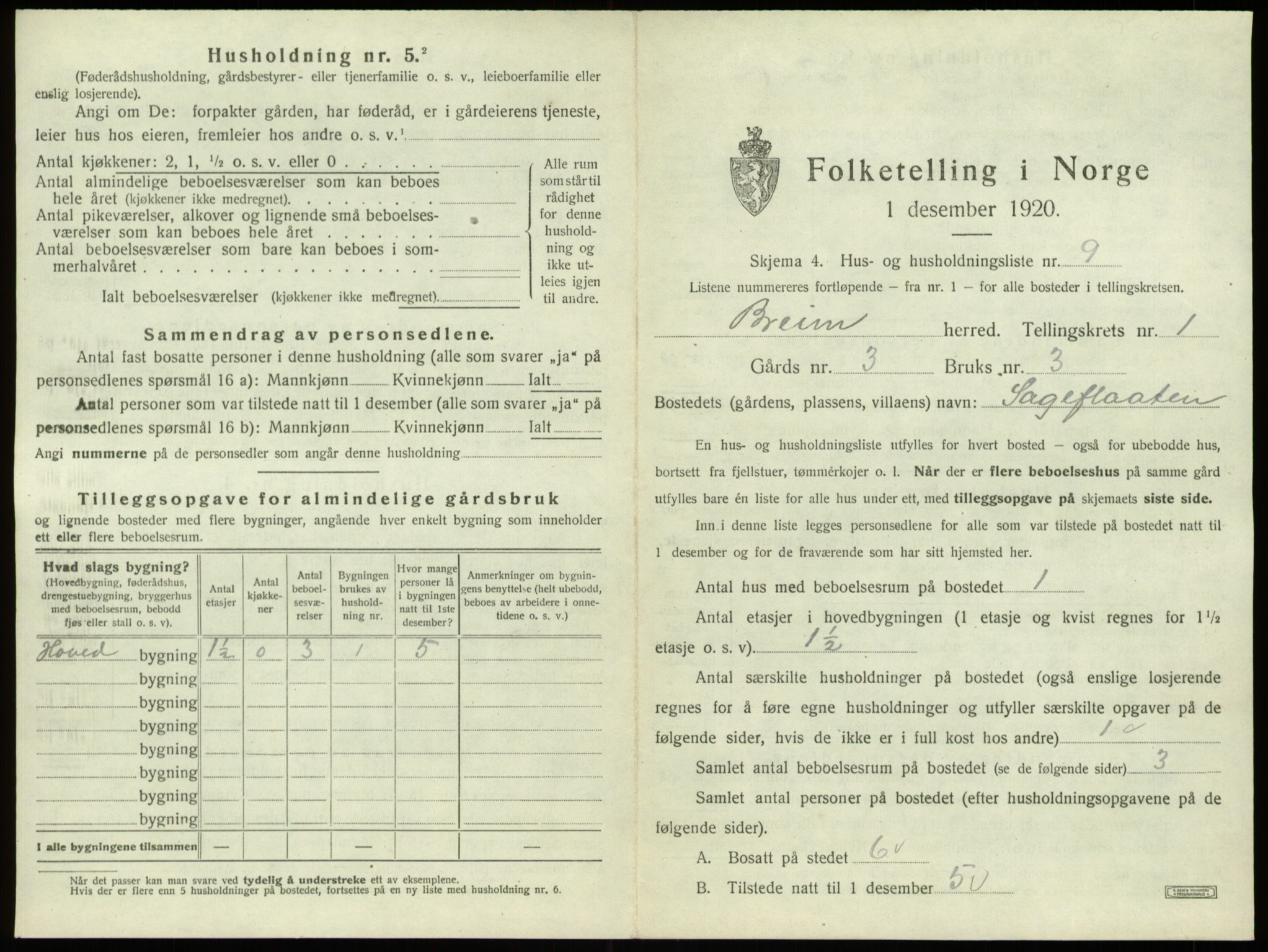 SAB, 1920 census for Breim, 1920, p. 55