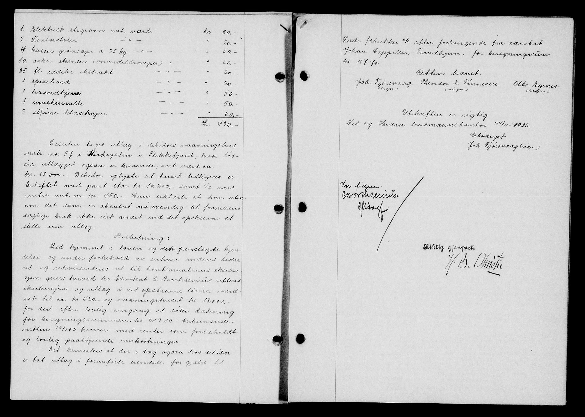 Flekkefjord sorenskriveri, SAK/1221-0001/G/Gb/Gba/L0043: Mortgage book no. 41, 1926-1927, Deed date: 29.11.1926