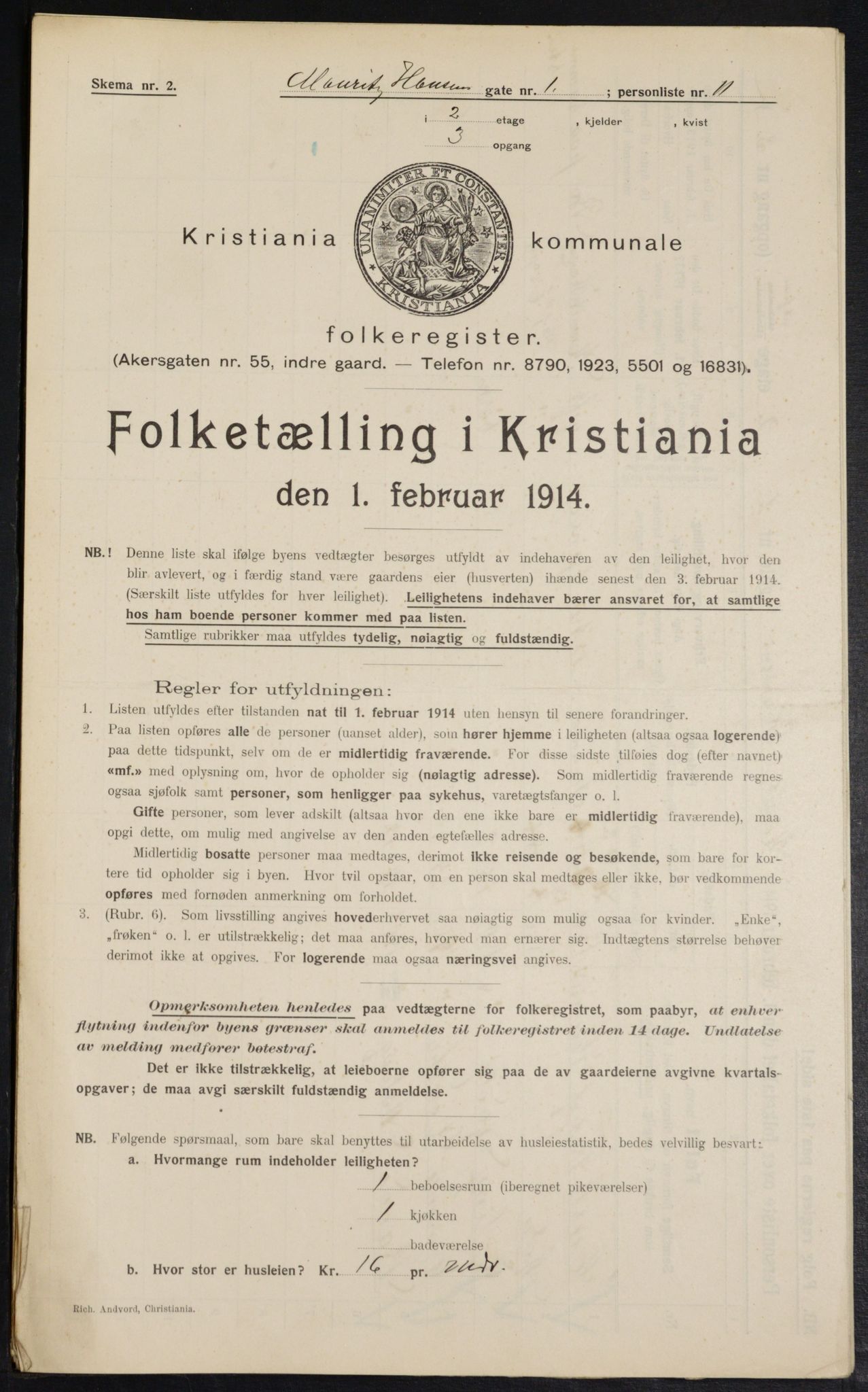 OBA, Municipal Census 1914 for Kristiania, 1914, p. 64809