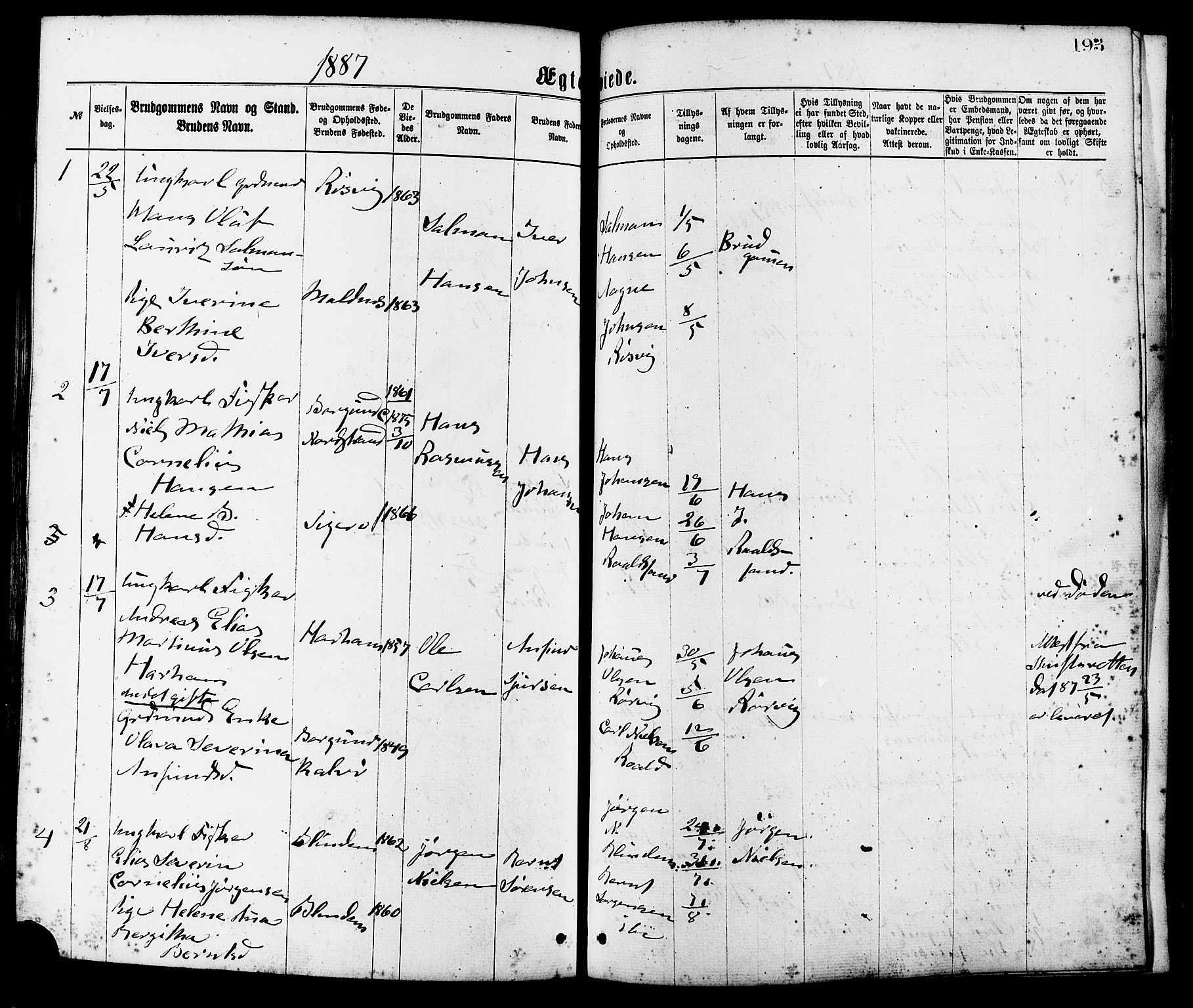 Ministerialprotokoller, klokkerbøker og fødselsregistre - Møre og Romsdal, AV/SAT-A-1454/537/L0519: Parish register (official) no. 537A03, 1876-1889, p. 193