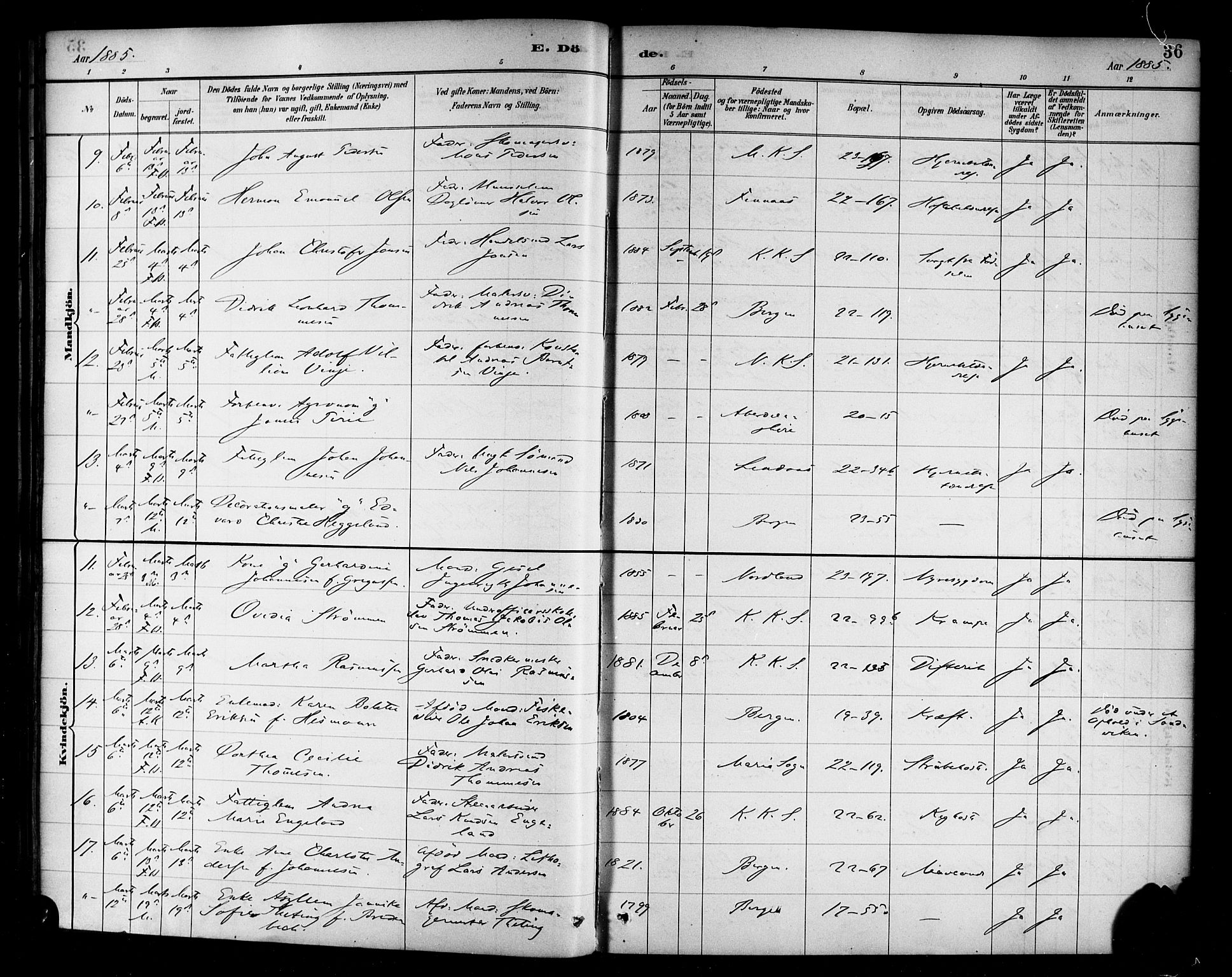 Korskirken sokneprestembete, SAB/A-76101/H/Haa/L0047: Parish register (official) no. E 5, 1884-1910, p. 36