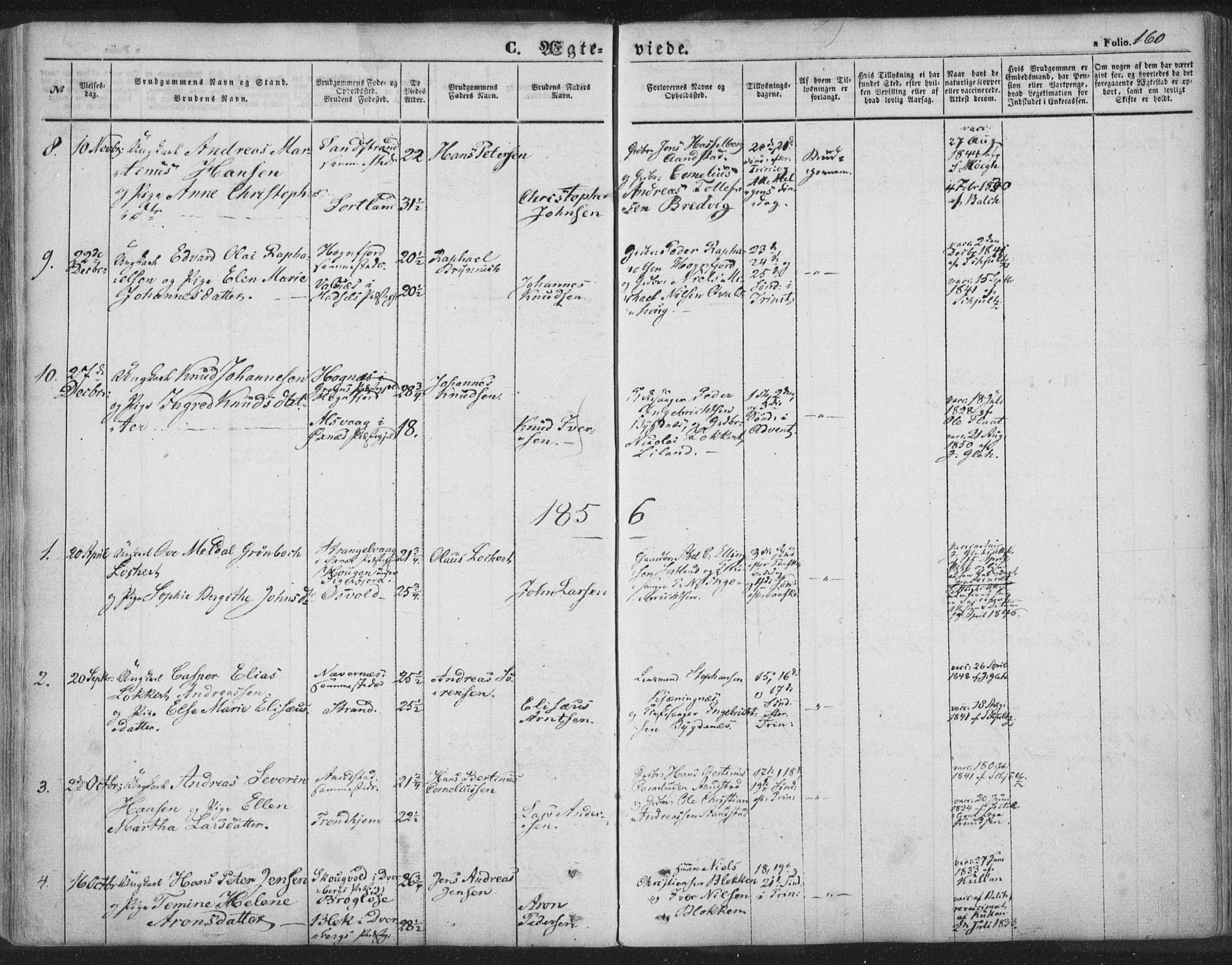 Ministerialprotokoller, klokkerbøker og fødselsregistre - Nordland, SAT/A-1459/895/L1369: Parish register (official) no. 895A04, 1852-1872, p. 160