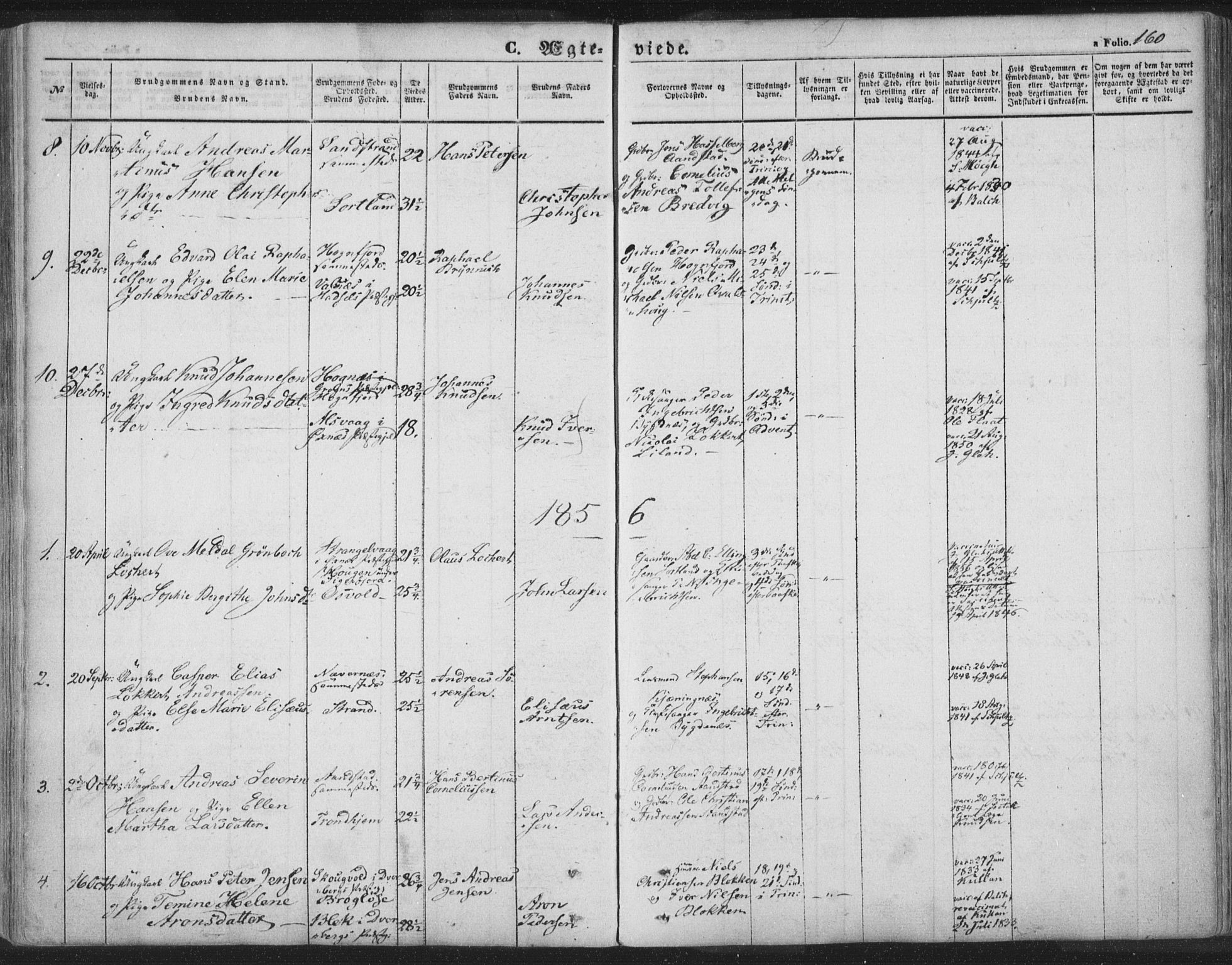 Ministerialprotokoller, klokkerbøker og fødselsregistre - Nordland, AV/SAT-A-1459/895/L1369: Parish register (official) no. 895A04, 1852-1872, p. 160