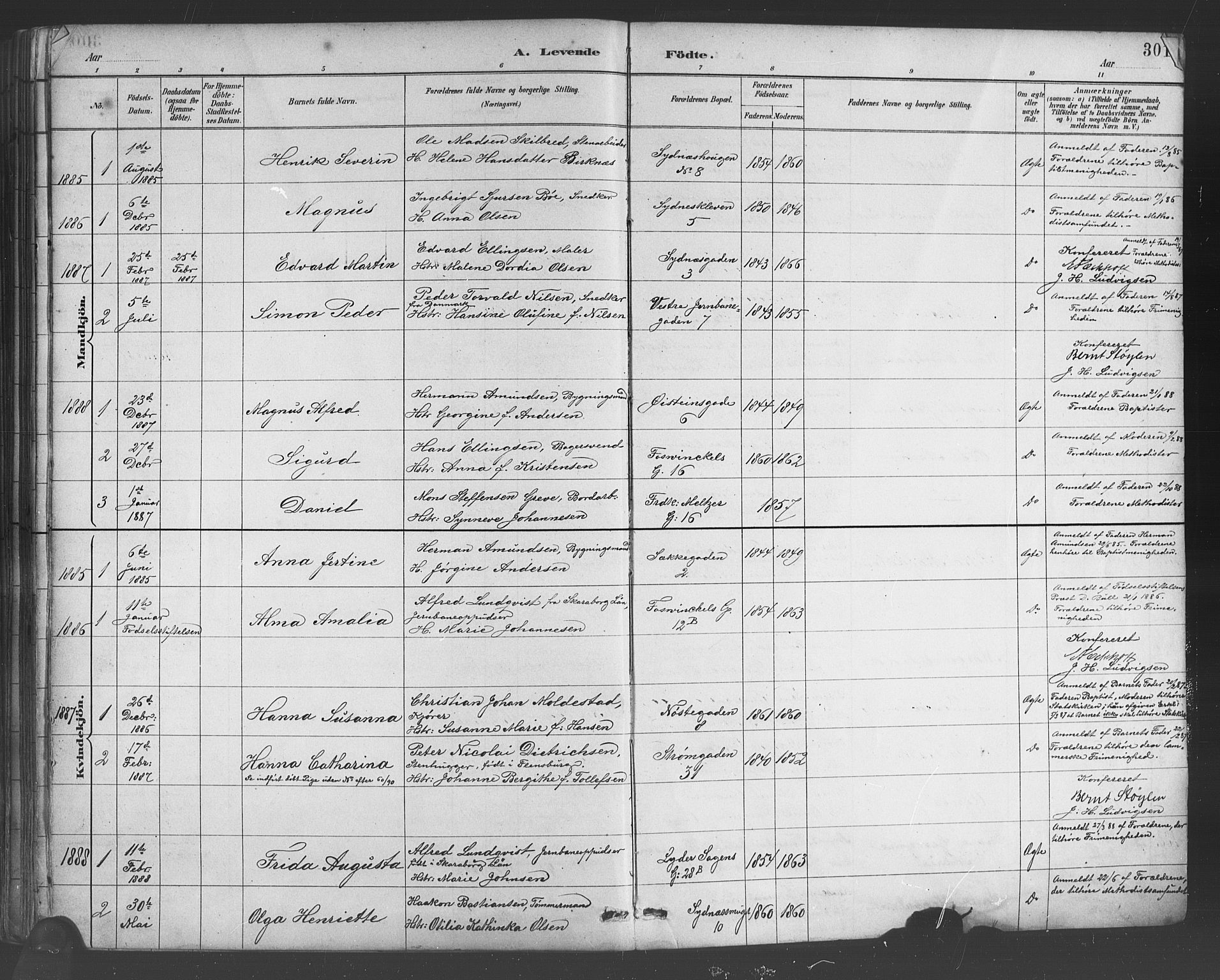 Johanneskirken sokneprestembete, SAB/A-76001/H/Hab: Parish register (copy) no. A 1, 1885-1900, p. 301
